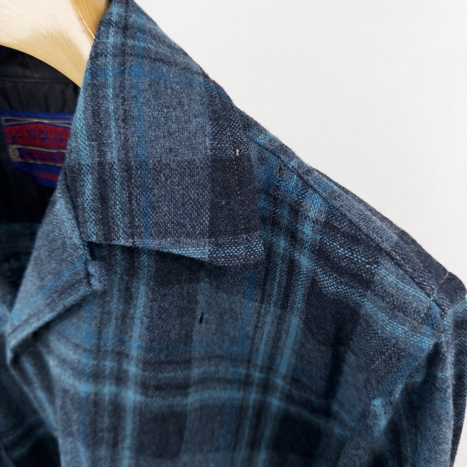 50’s Vtg Ponderosa Virgin Wool Blend Flap Pocket Blue Plaid Flannel Work Shirt