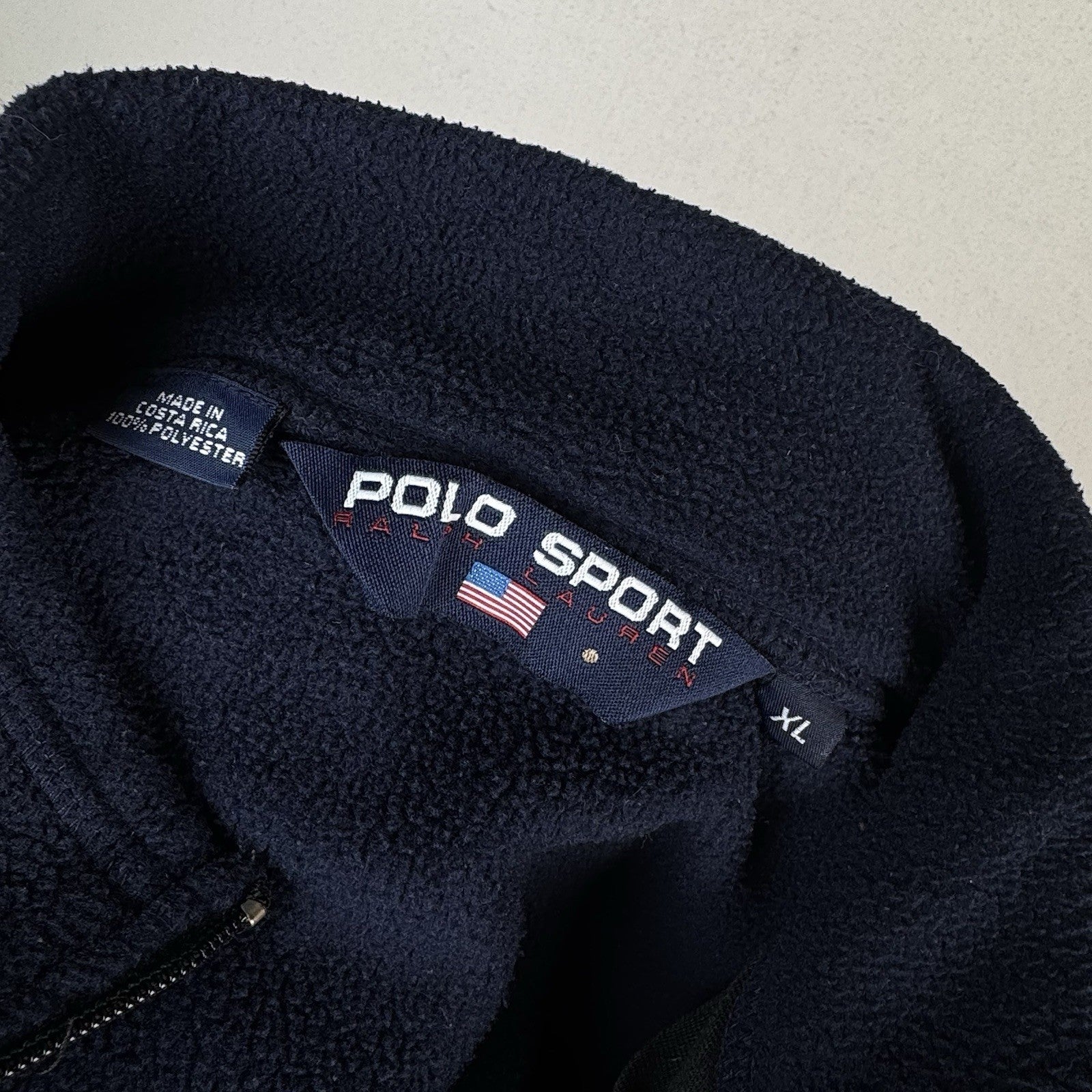 Vintage 90s Polo Sport Ralph Lauren 1/4 Zip Jacket Mens XL Blue Fleece Spellout
