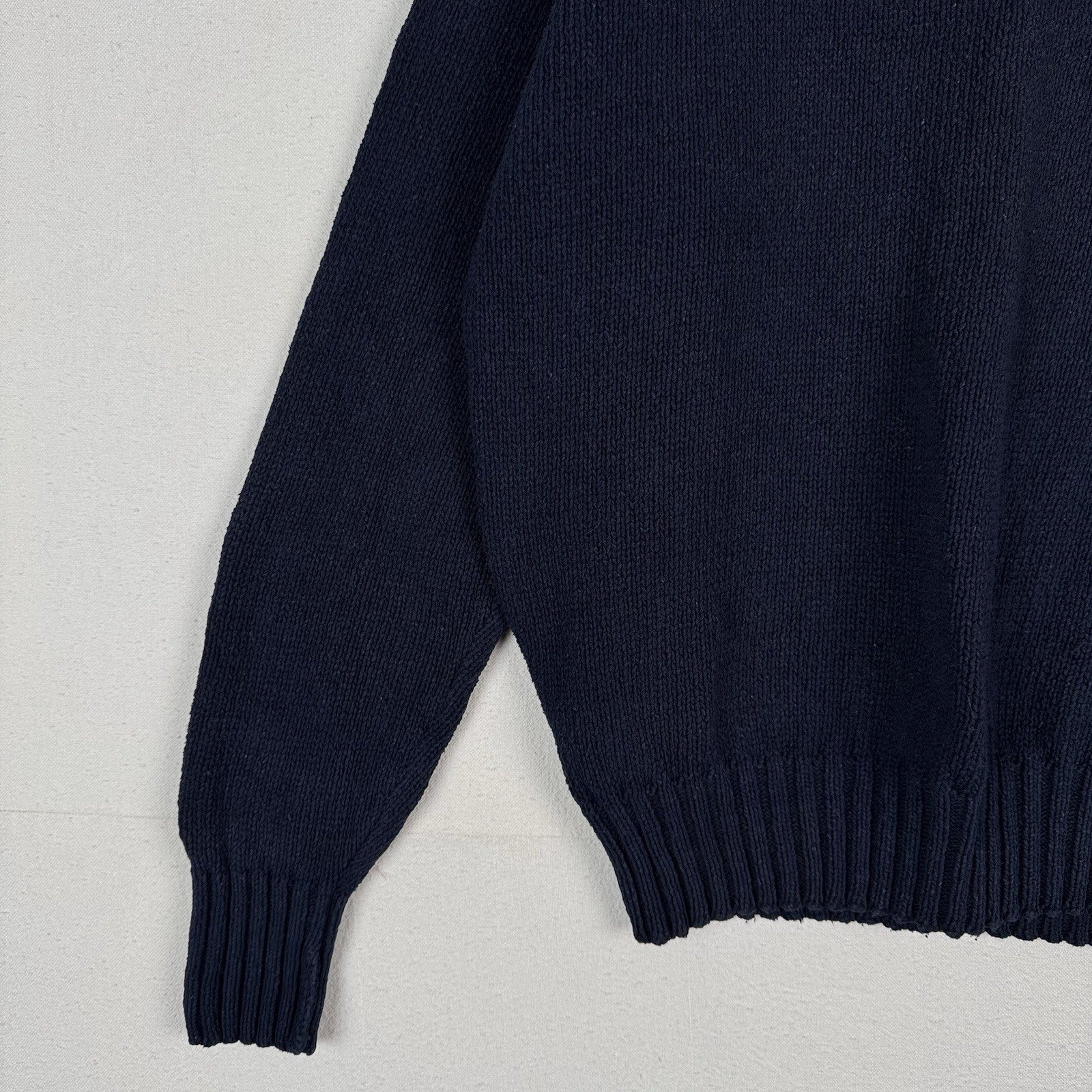 90’s Vintage Polo Ralph Lauren Sweater Men L Navy Blue Knit Pullover Red Logo