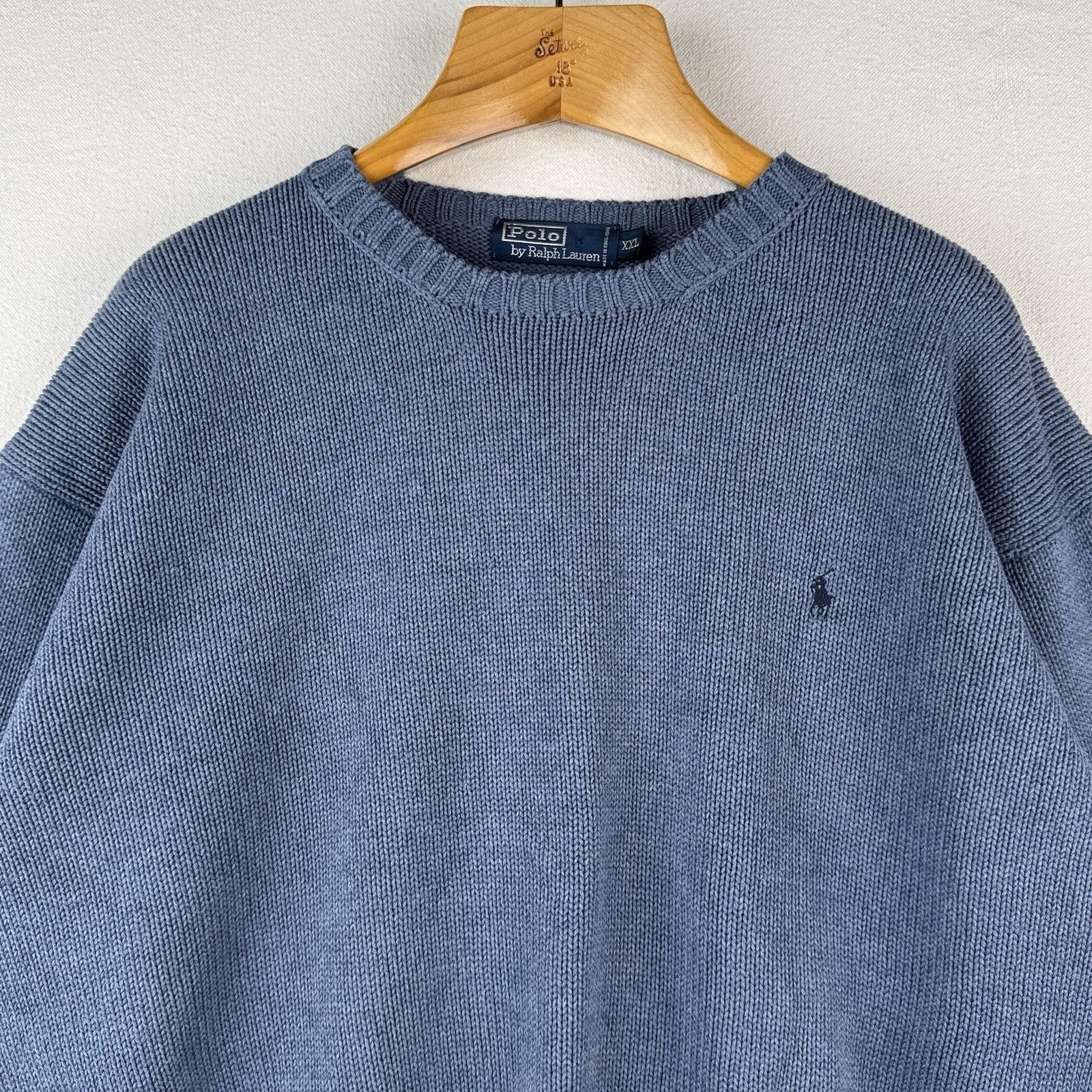 90’s Vintage Polo Ralph Lauren Knit Sweater Men’s 2XL Blue Cotton Crew Neck