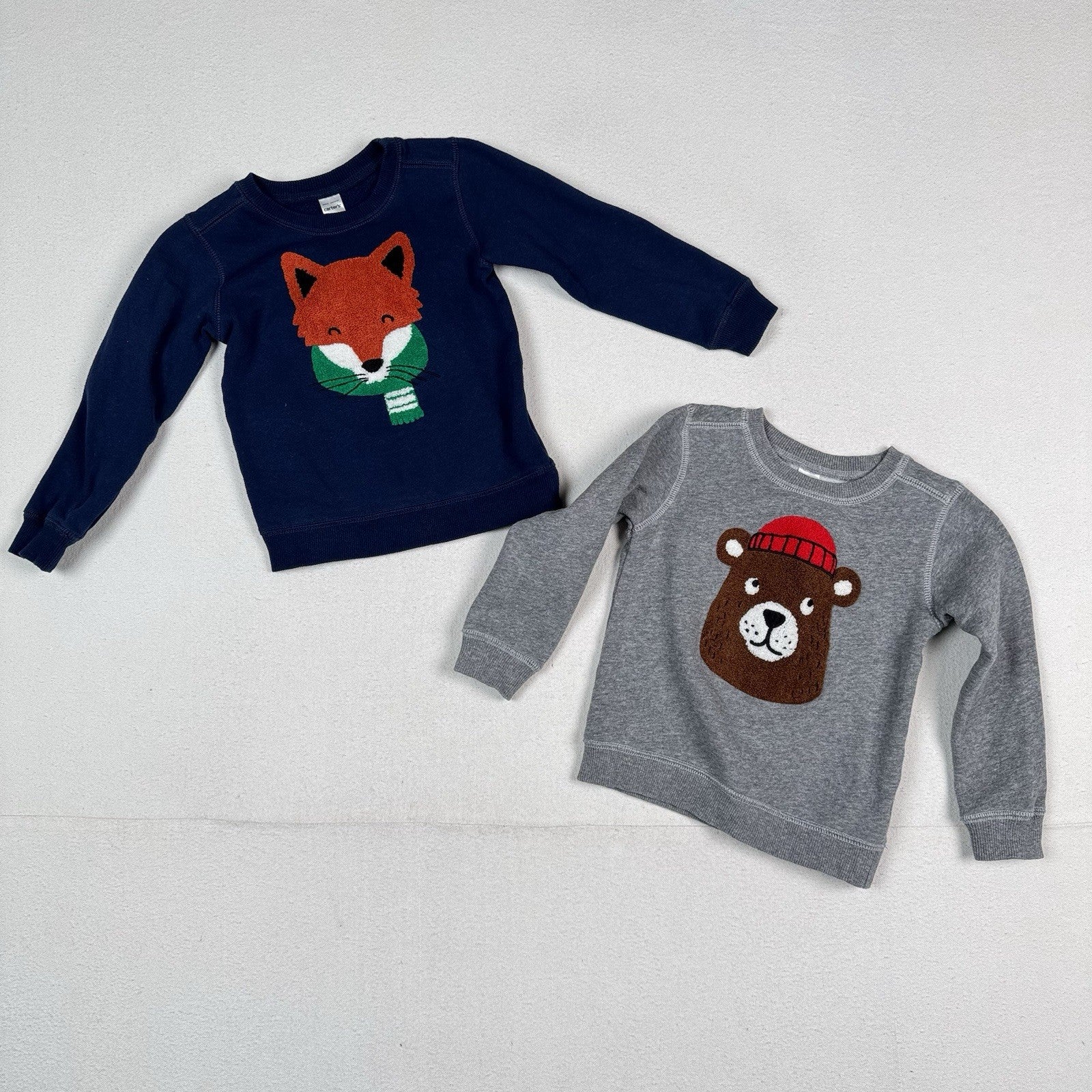 Lot Of 2 Carter's Crewneck Sweatshirts Gray Bear Blue Fox Pullover Size 5T
