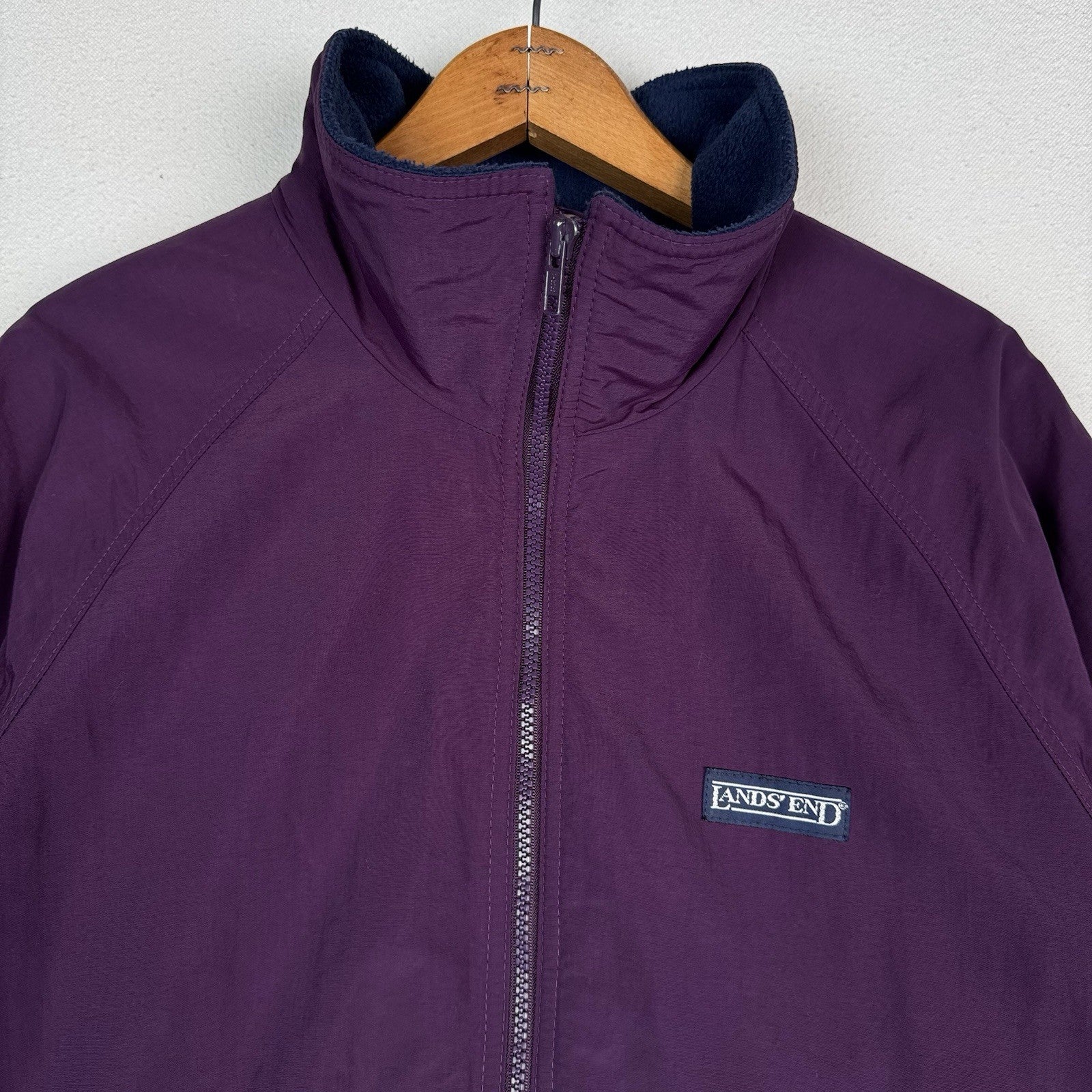 Vintage Lands End Squall Bomber Jacket Men’s M Purple Fleece Lined Made In USA