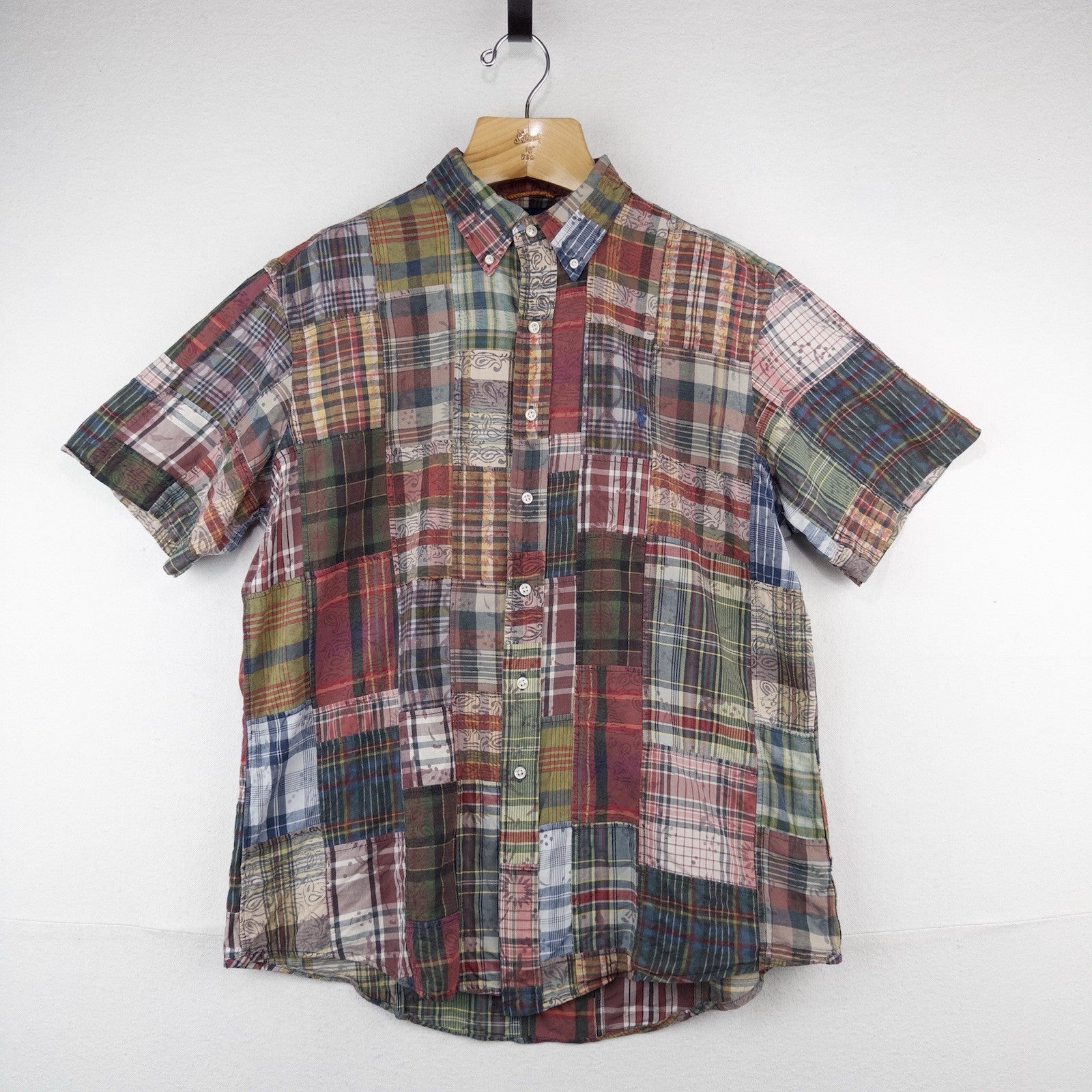 90’s Vtg Polo Ralph Lauren Men’s XL Plaid Madras Patchwork Button Down Shirt