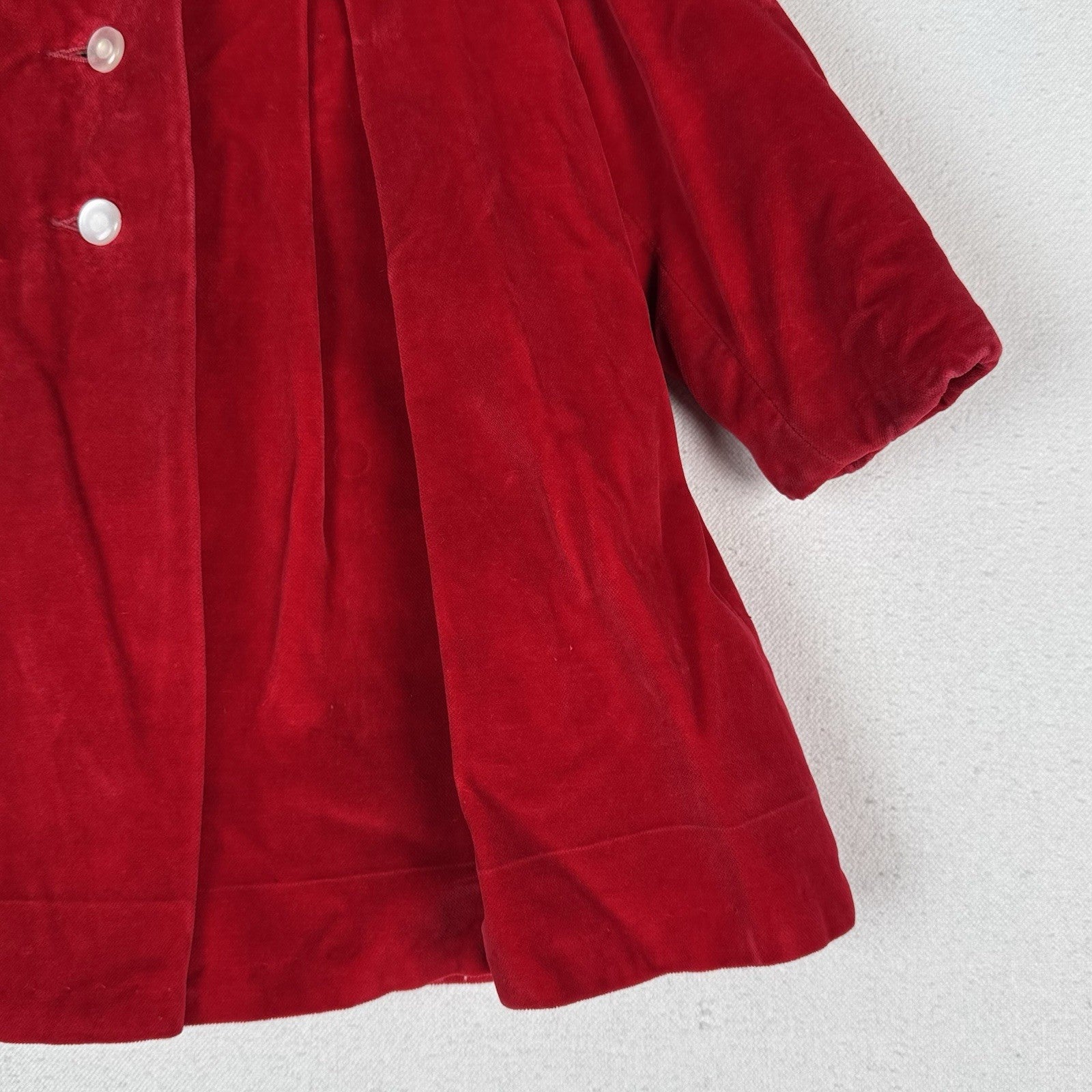 Vintage 60’s 70’s Red Velvet Swing Coat Fur Collar Made In Canada 3T Toddler