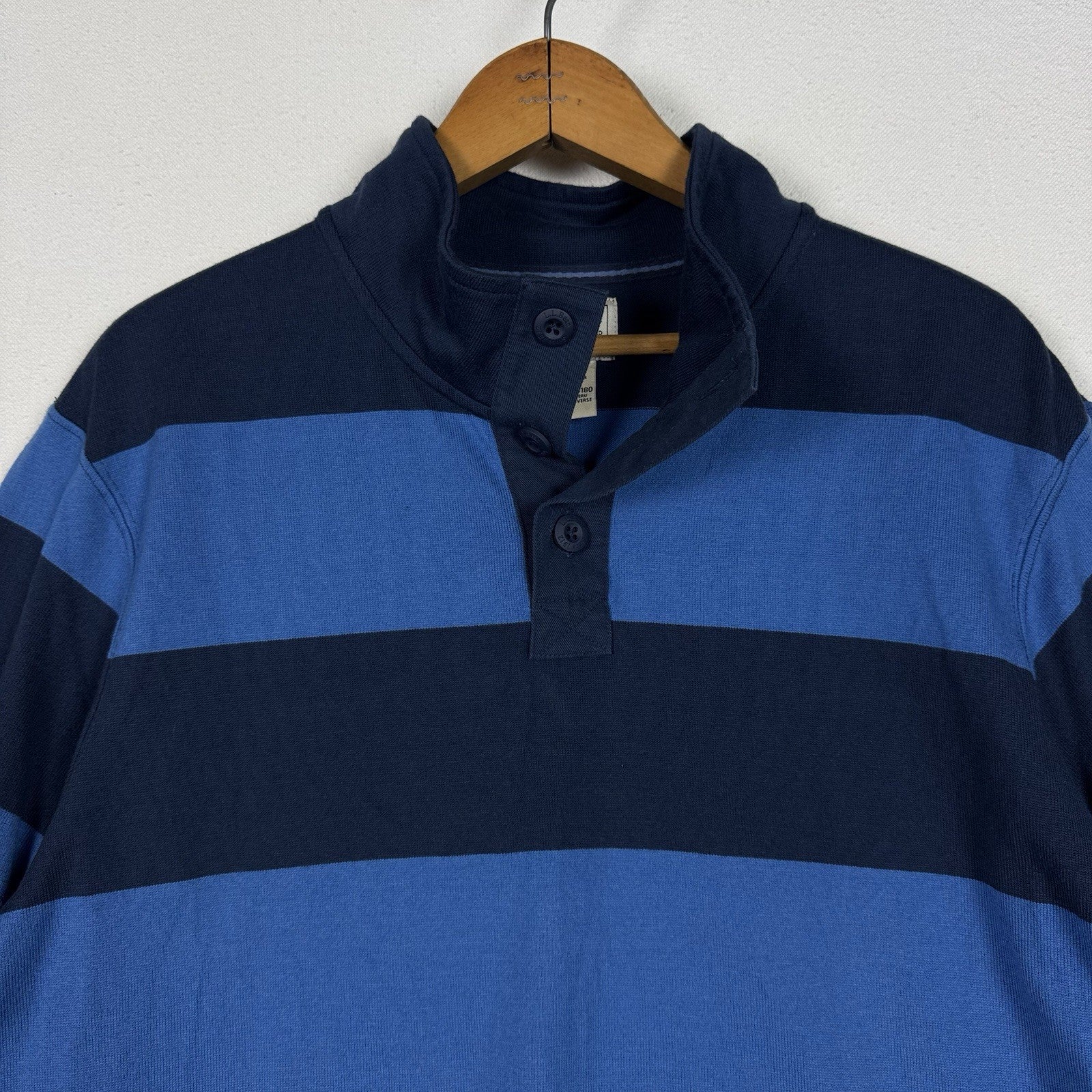 LL Bean Men's Bean's Vintage Soft Rugby, Mockneck, Stripe Sz L Blue