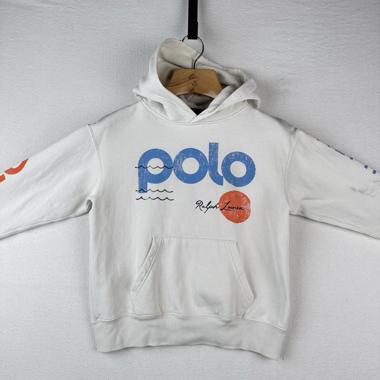 Polo Ralph Lauren Logo Wave Graphic Hoodie Women’s XS White Sun Surf *Read