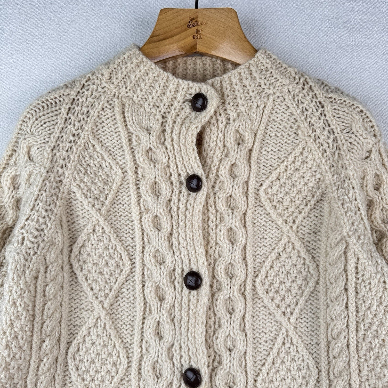 80’s Vtg Blarney Woollen Mills Aran Handknit New Wool Cardigan Sweater Ireland S