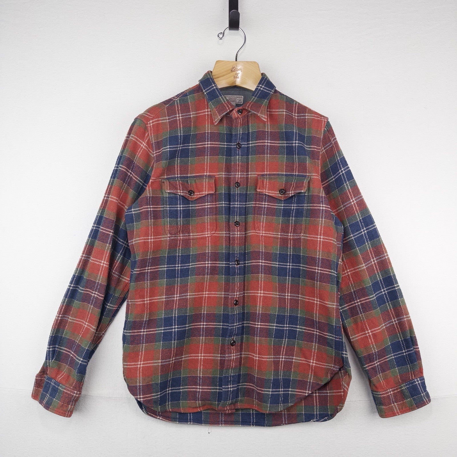 Wallace & Barnes Shirt Mens Large Blue Orange Heavyweight Flannel J Crew Plaid