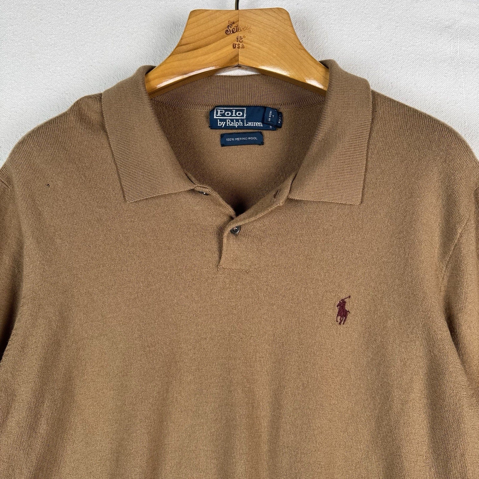 Polo Ralph Lauren Men’s XL Merino Wool Polo Sweater Camel Brown *Read