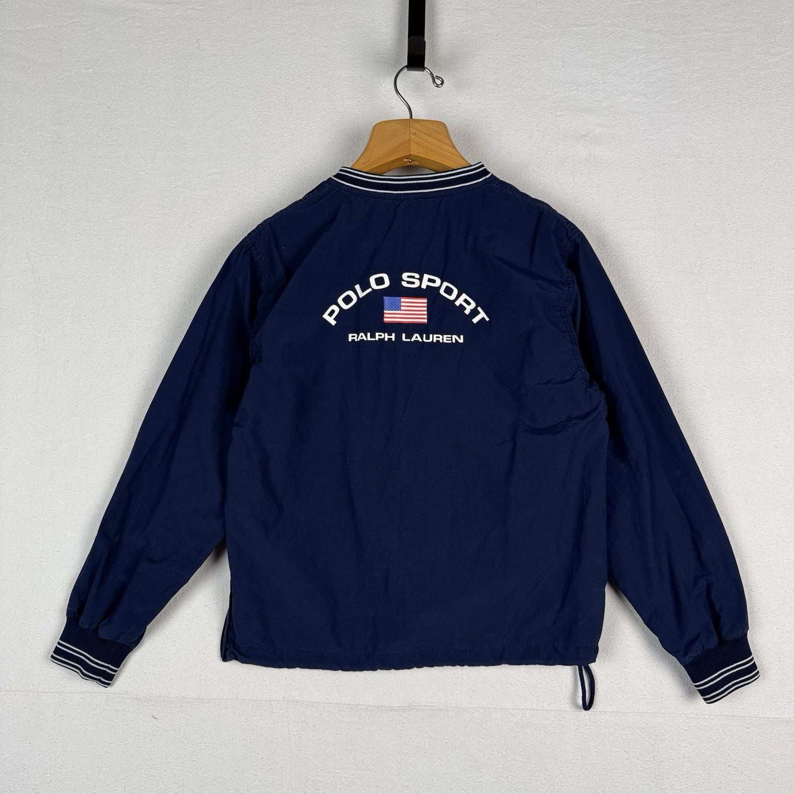 Vtg 90’s Polo Sport Ralph Lauren Blue Flag Spellout Windbreaker Pullover Large