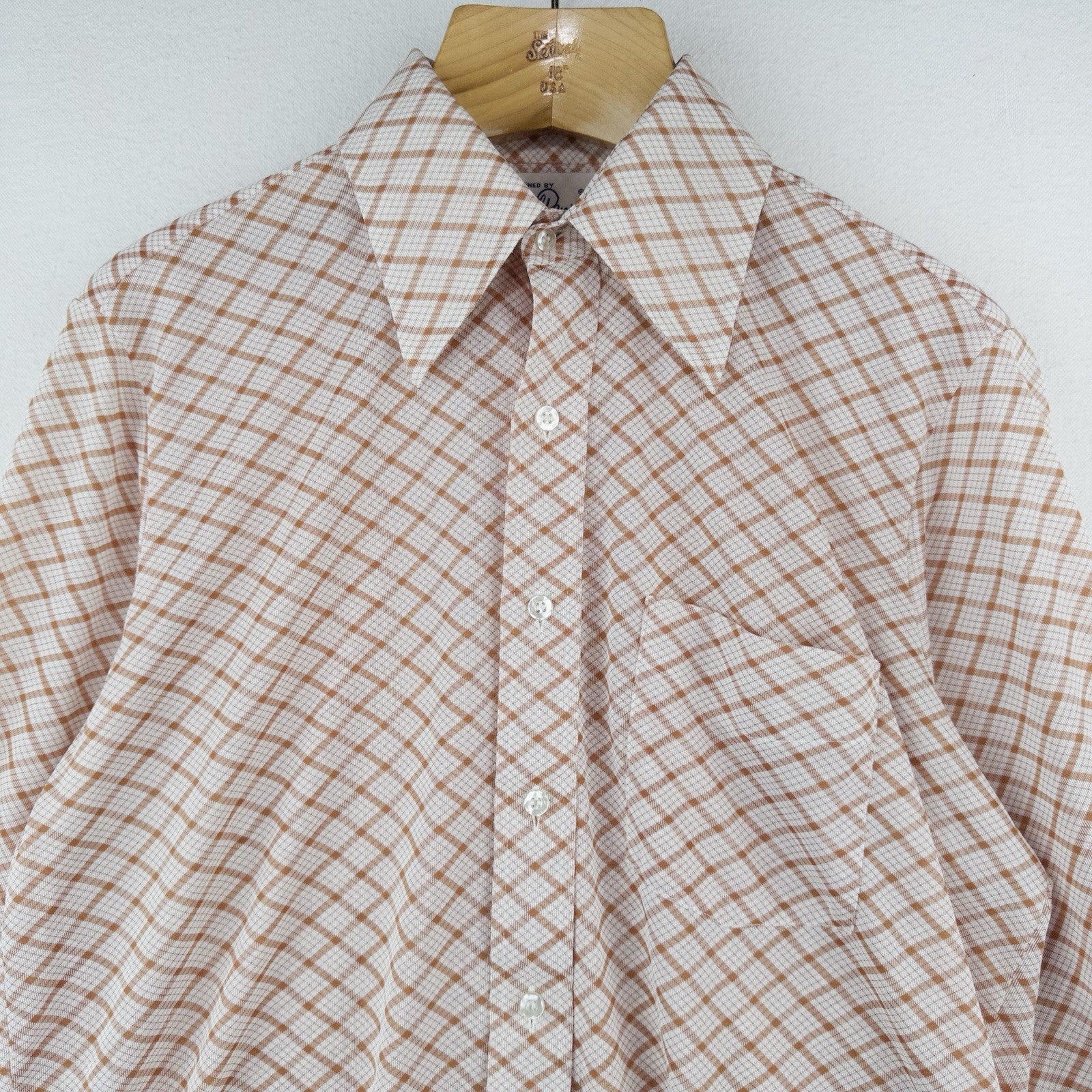 70’s Vtg Michel Daniel Paris Men's XL Orange Plaid Button Down Disco Shirt Thin