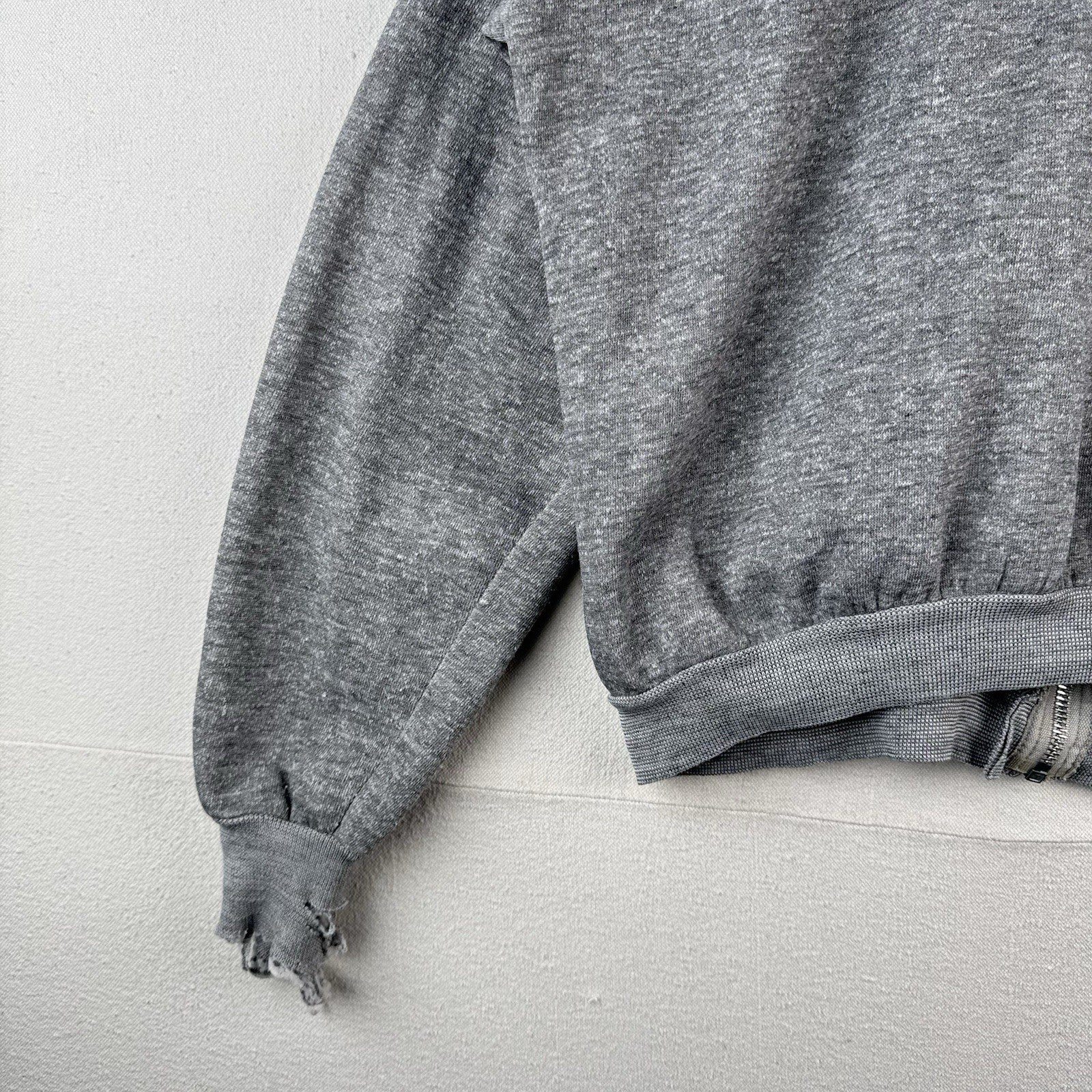 70’s Vintage Heather Gray Mens XL 46-48 Full Zip Hoodie Made In USA *Distressed