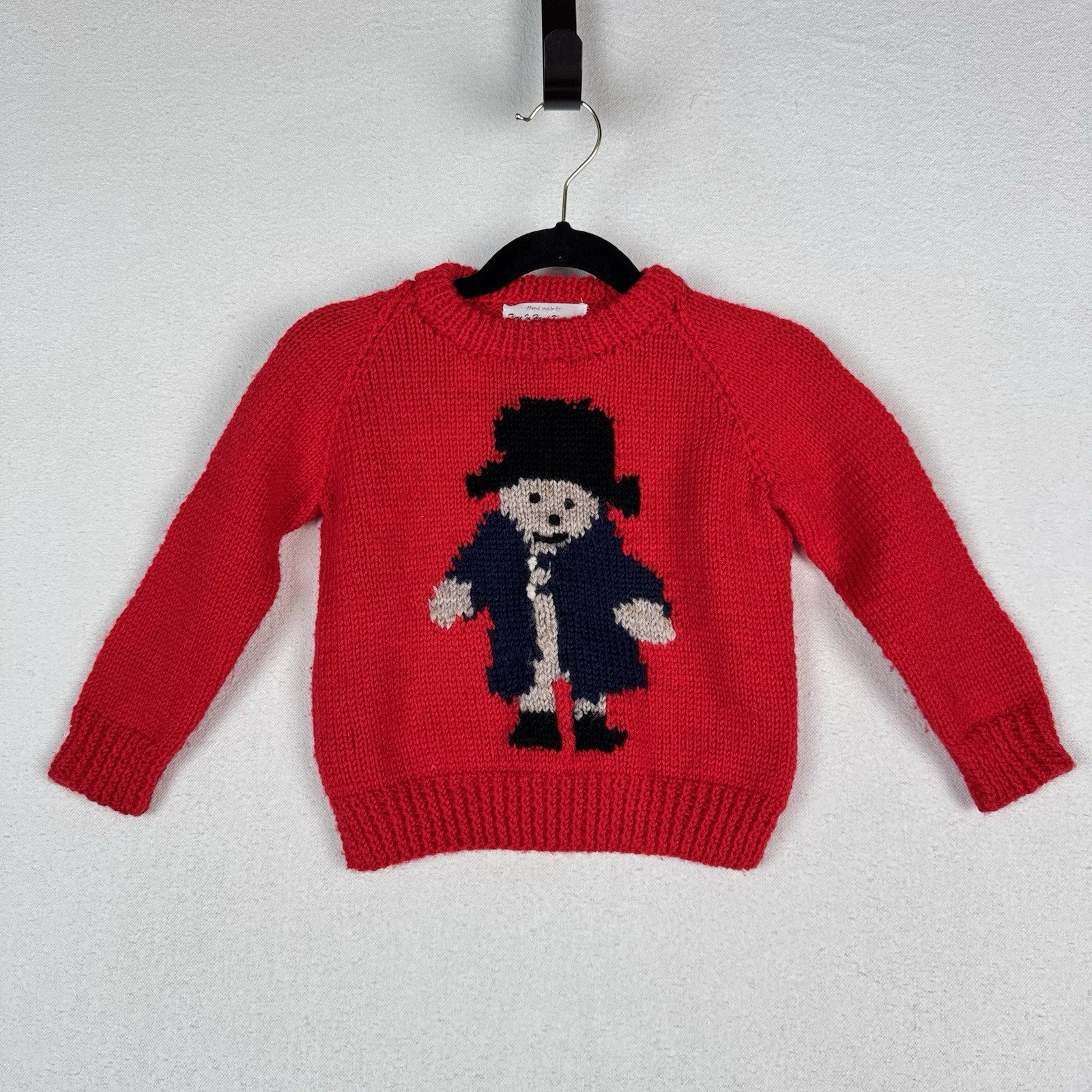 Kids Vintage 80s Hand Knit Homemade Paddington Bear Sweater 4T Made In England