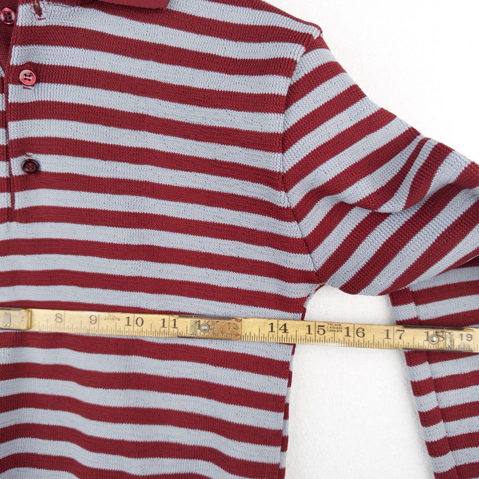 60's Vtg Mac Taggart 3 Button Polo Shirt  Gray Red Stripes Long Sleeve Men’s M