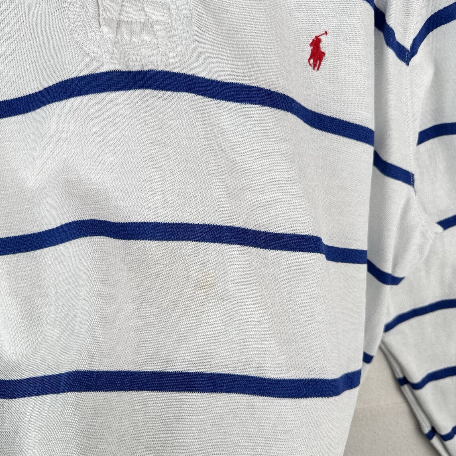 90’s Vtg Polo Ralph Lauren Rugby Shirt Mens 3XLT White Blue Stripe Lightweight