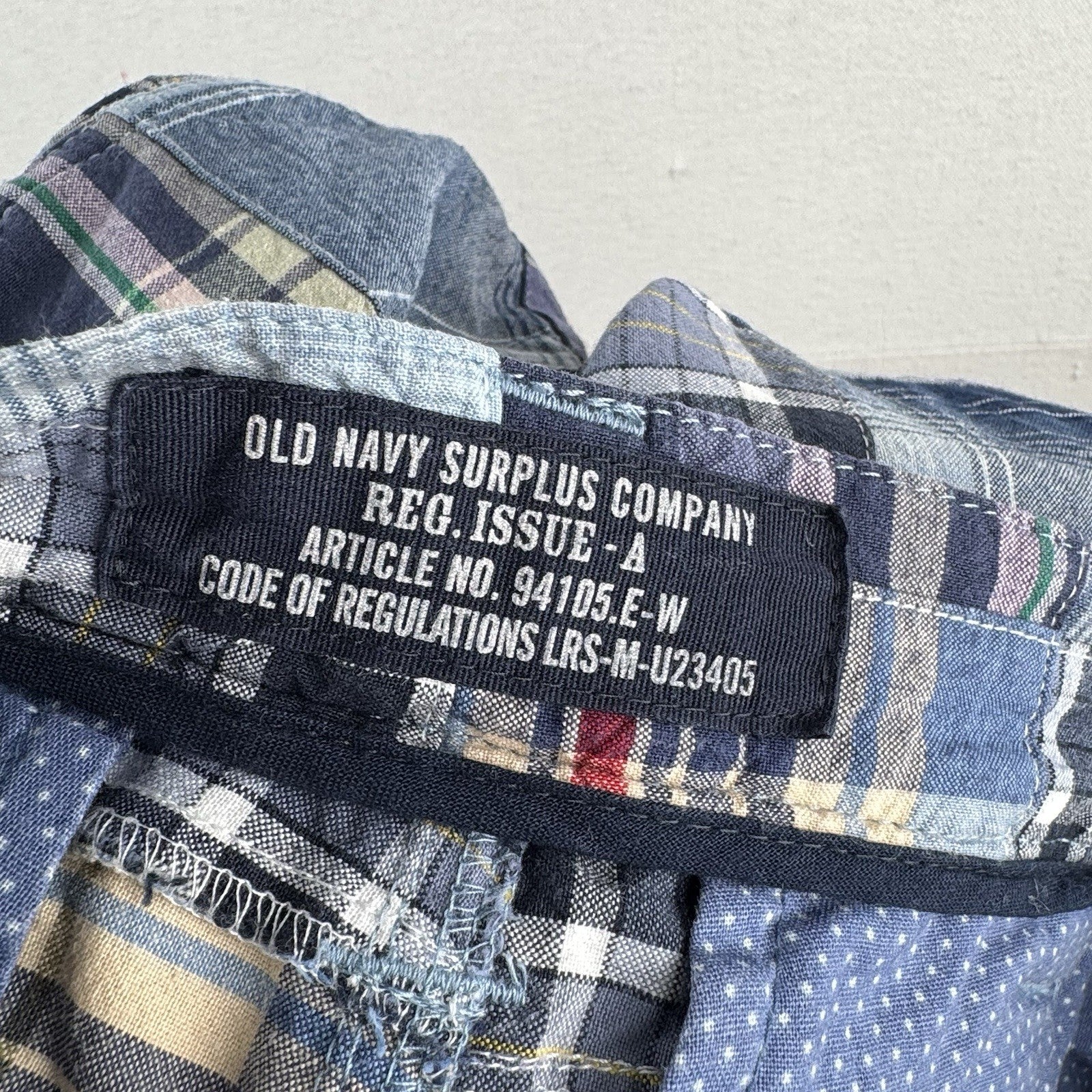 Old Navy Surplus Madras Plaid Shorts Mens 36 Patchwork Cotton Chino 10”