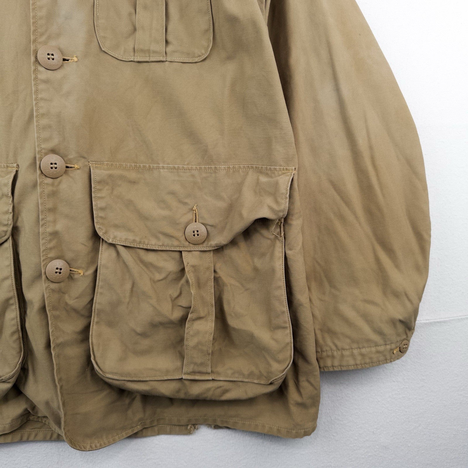 50’s Vtg JC Higgins Men’s L Canvas Hunting Jacket Tan Corduroy Shooting Coat USA