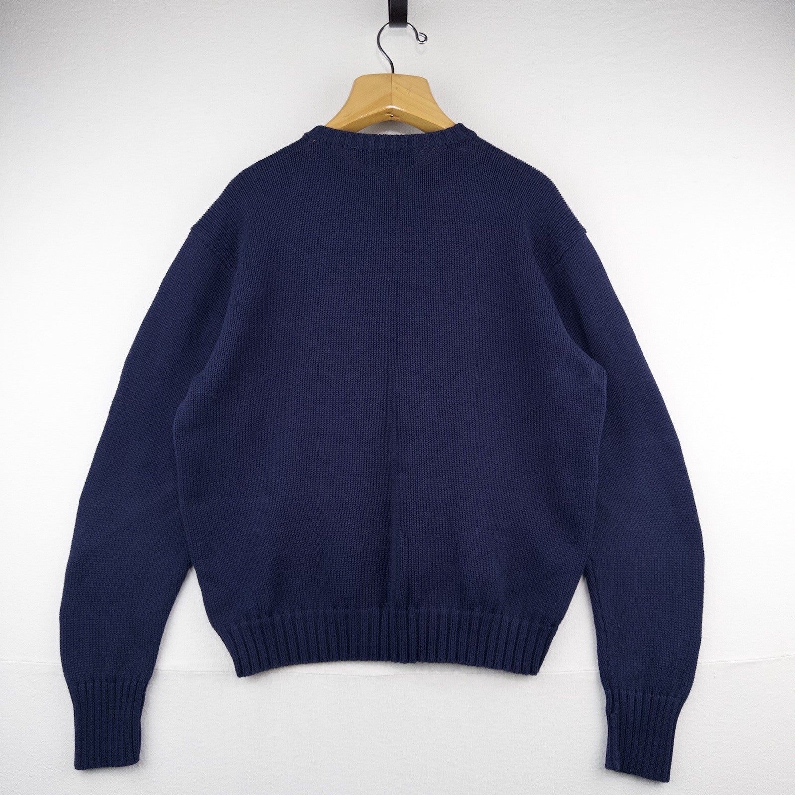 90's Vintage Polo Ralph Lauren Sweater Men's L Navy Blue Knit Crewneck Red Pony
