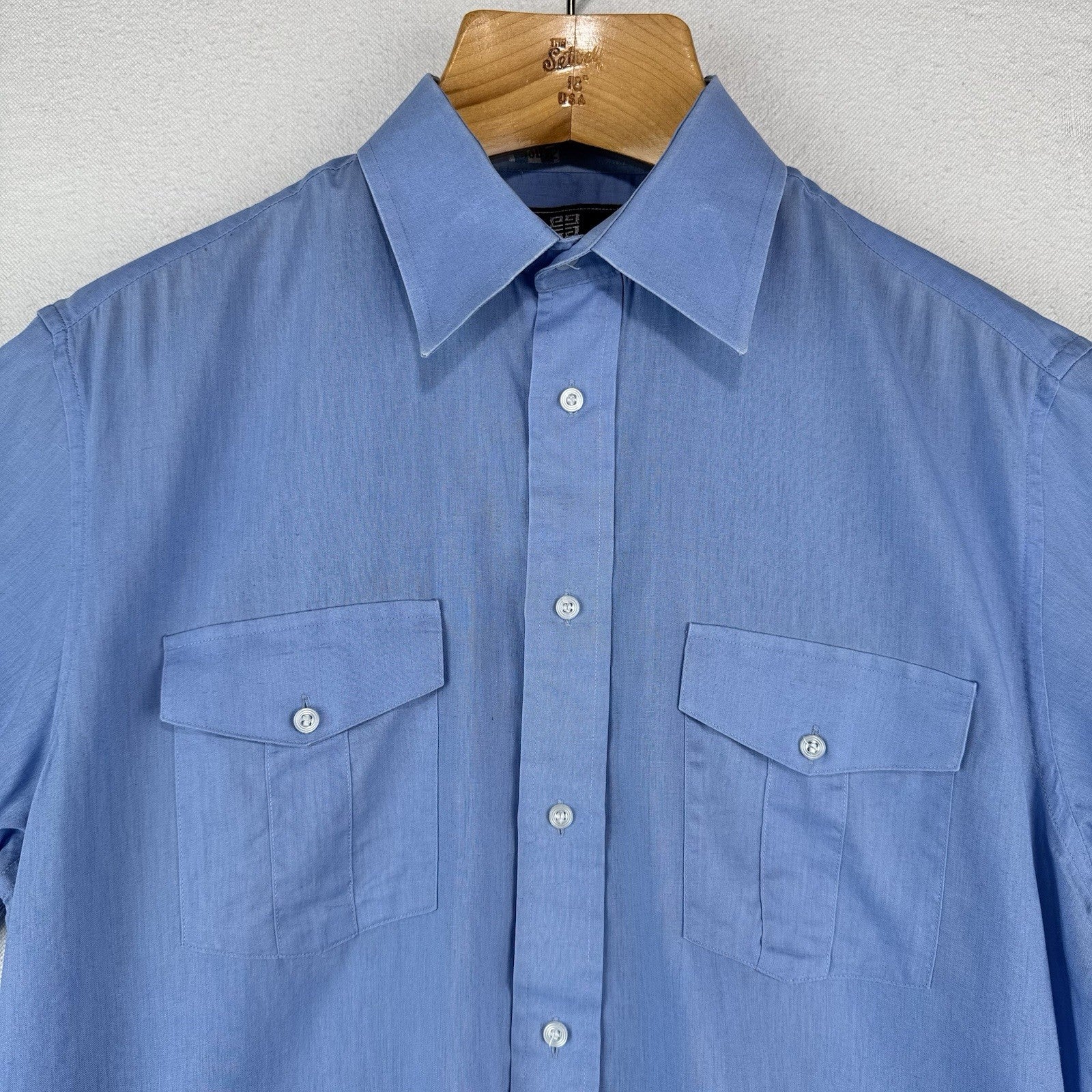80’s Vtg Givenchy Monsieur Linen Blend Shirt Men's L Short Sleeve Button Up Blue