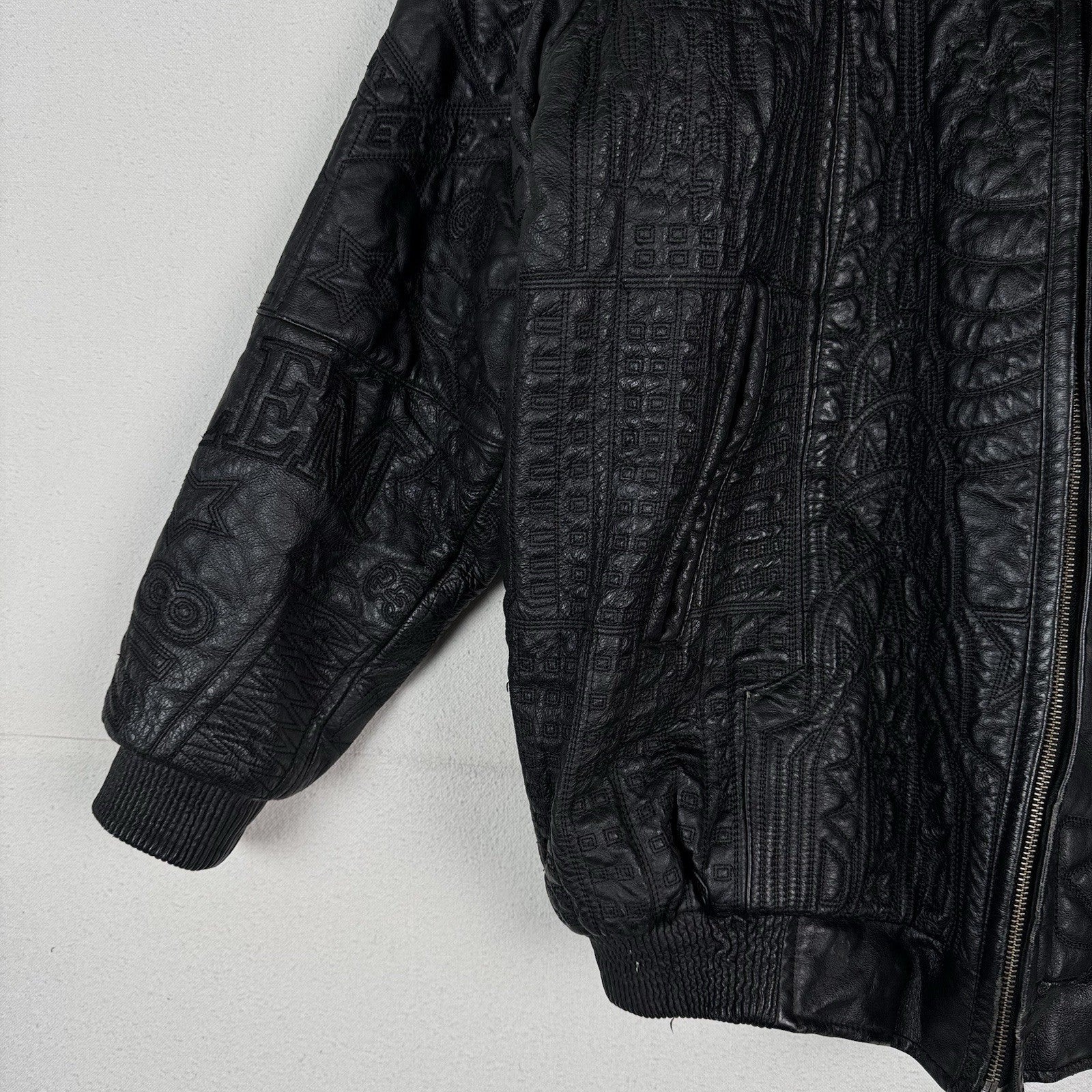 Vtg East Side Outerwear NYC Embroidered Leather Bomber Jacket Men’s  XL -Read*