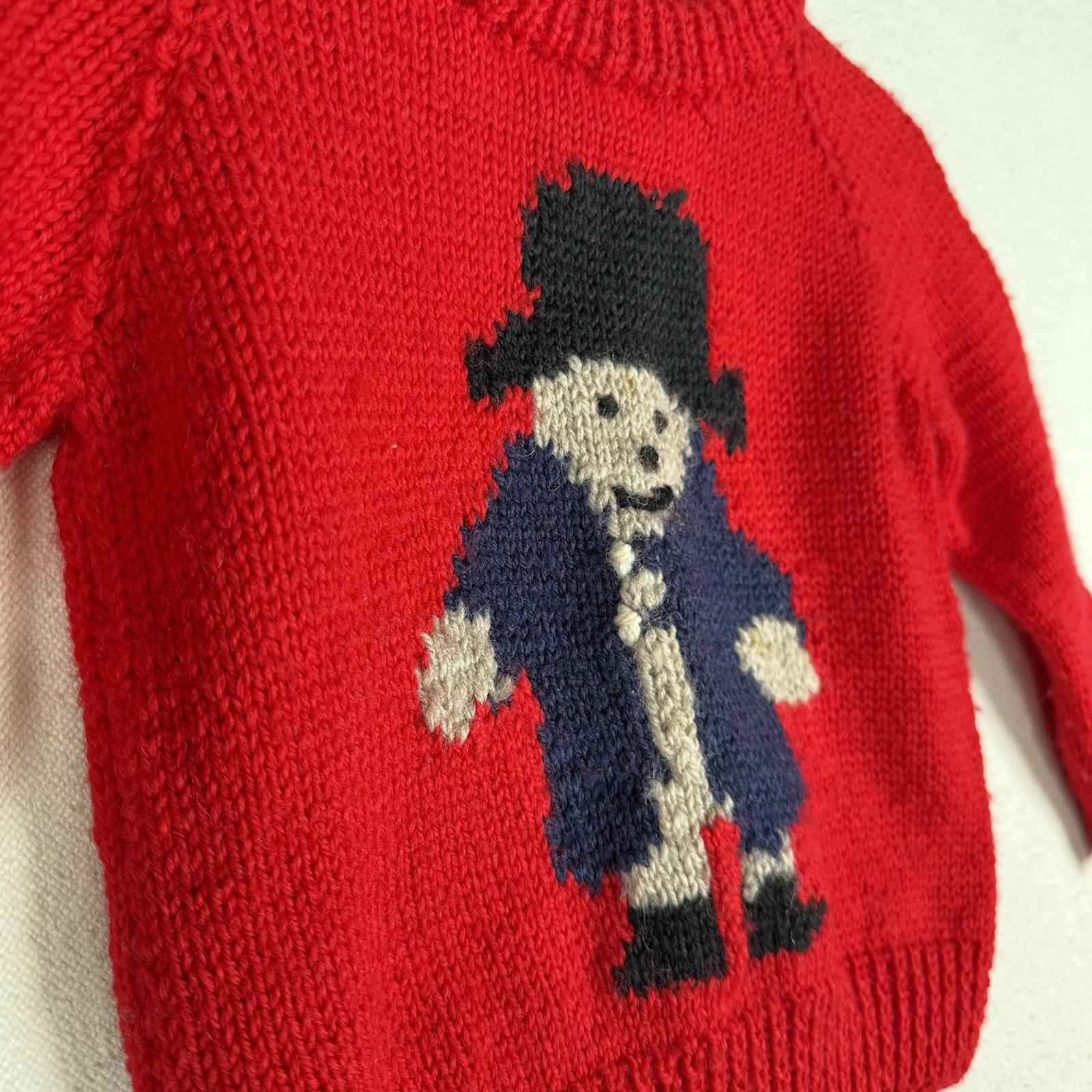 Kids Vintage 80s Hand Knit Homemade Paddington Bear Sweater 4T Made In England