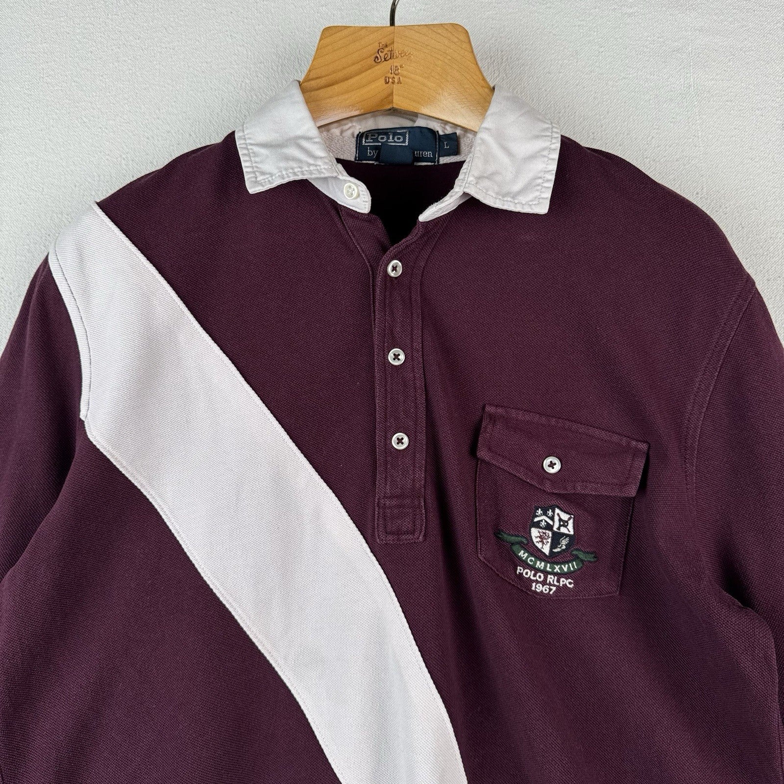 Vintage Polo Ralph Lauren Men’s L Pocket Rugby Shirt Long Sleeve Burgundy White
