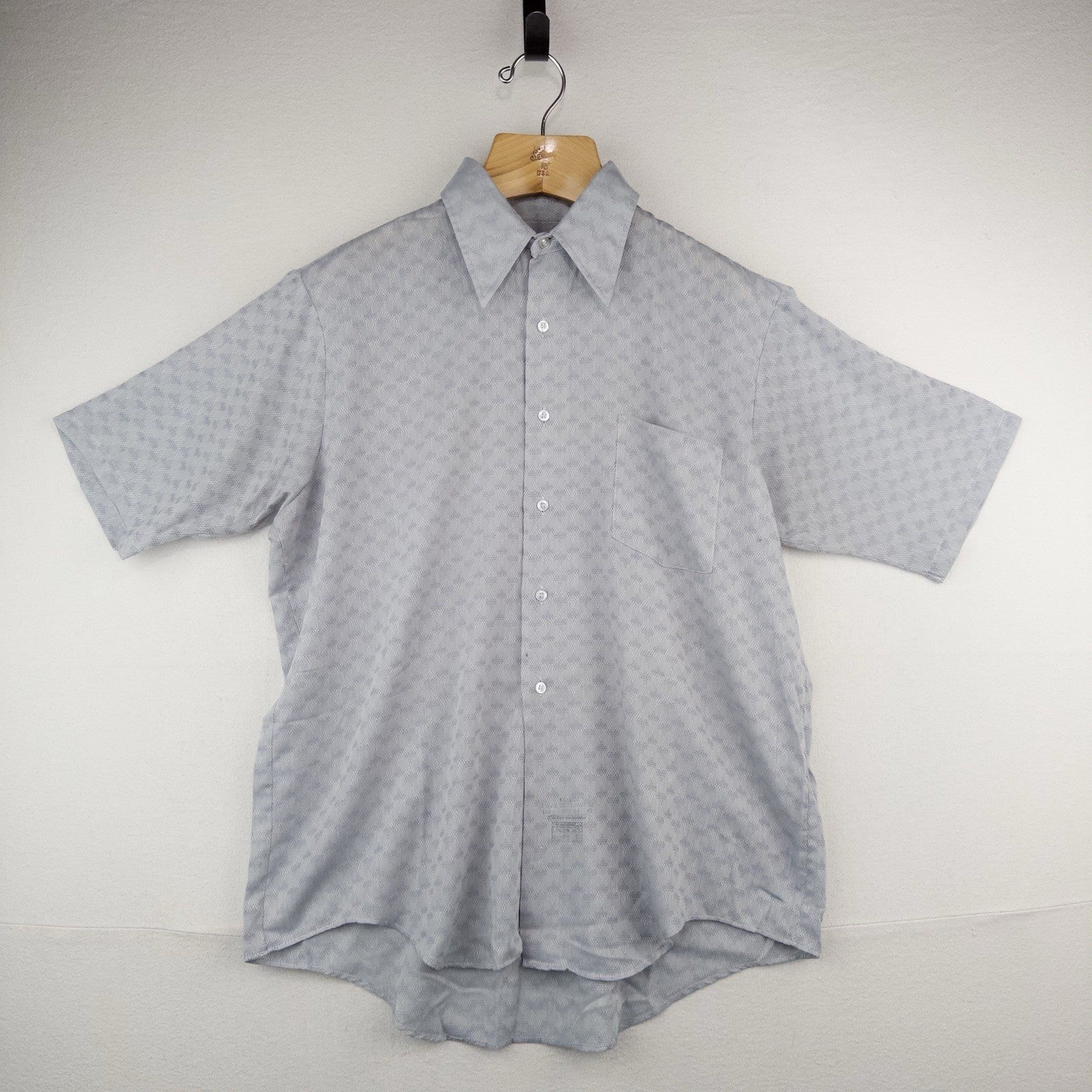 70’s Vtg Manhattan Torque 16.5 M Blue Button Down Shirt Lightweight Jacquard
