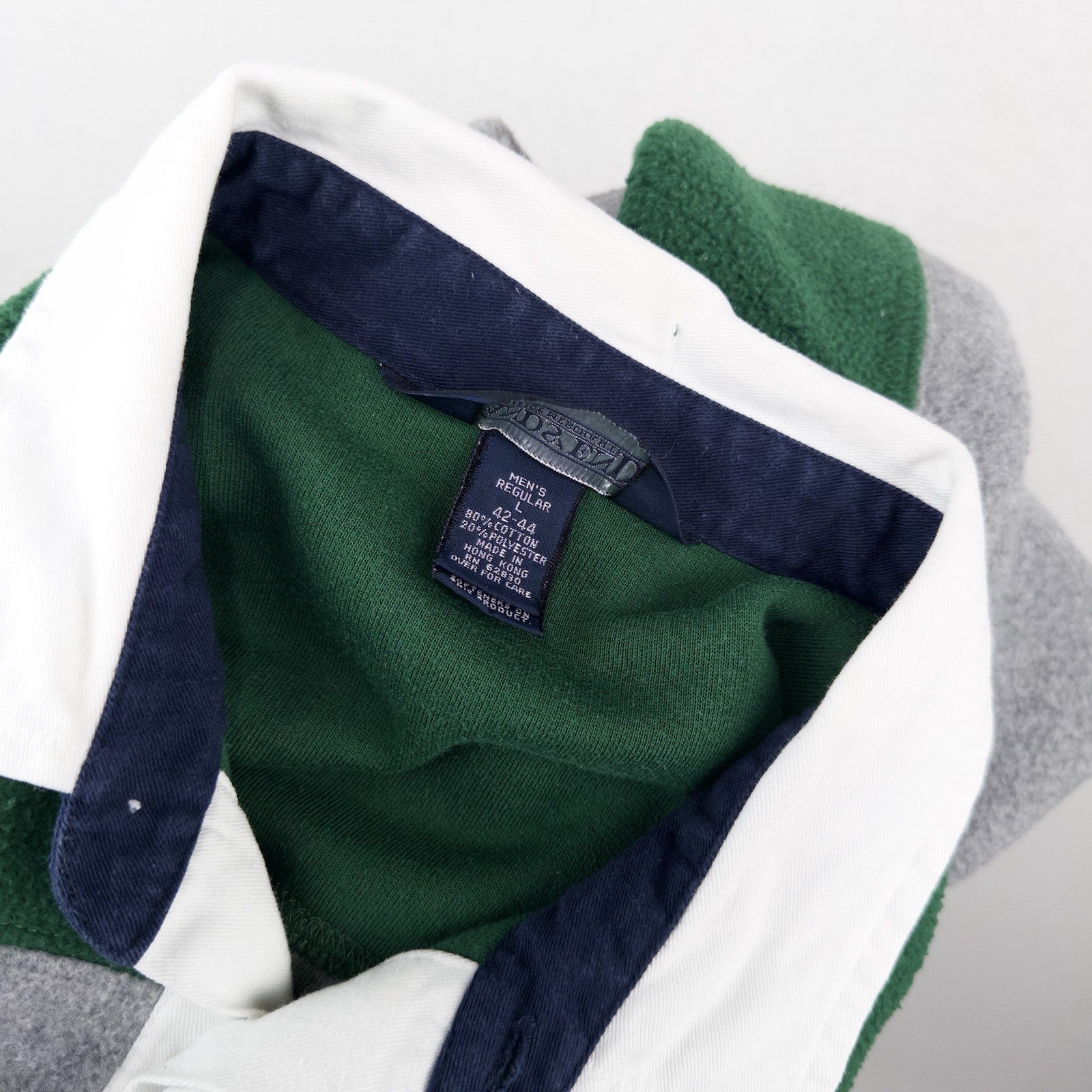 90’s Vtg Lands End Direct Merchants Men’s L Fleece Rugby Blue Green Gray