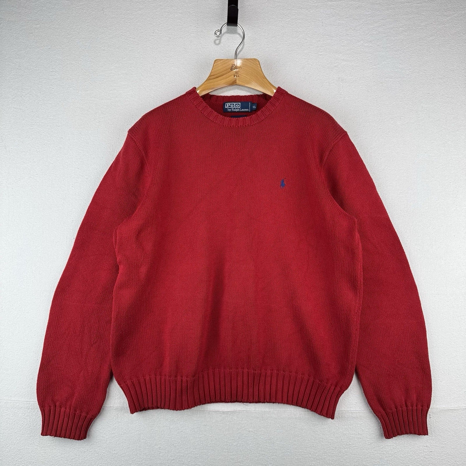 90’s Vintage Polo Ralph Lauren Mens XL Sweater Red Knit Crew 100% Cotton