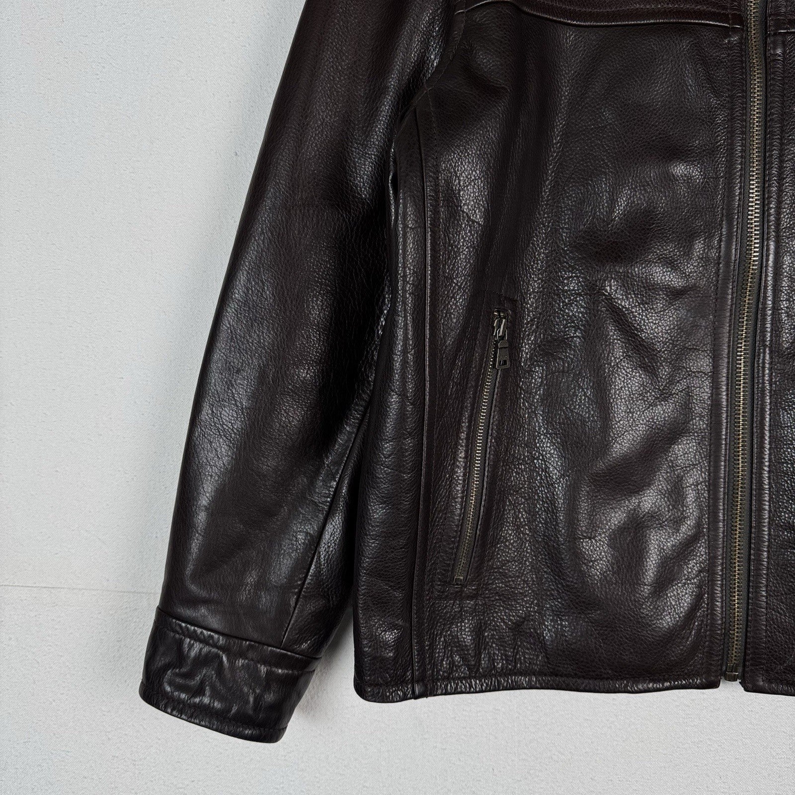 Marc New York Men’s Large 100% Leather Bomber Jacket Soft Dark Brown P2P: 24”