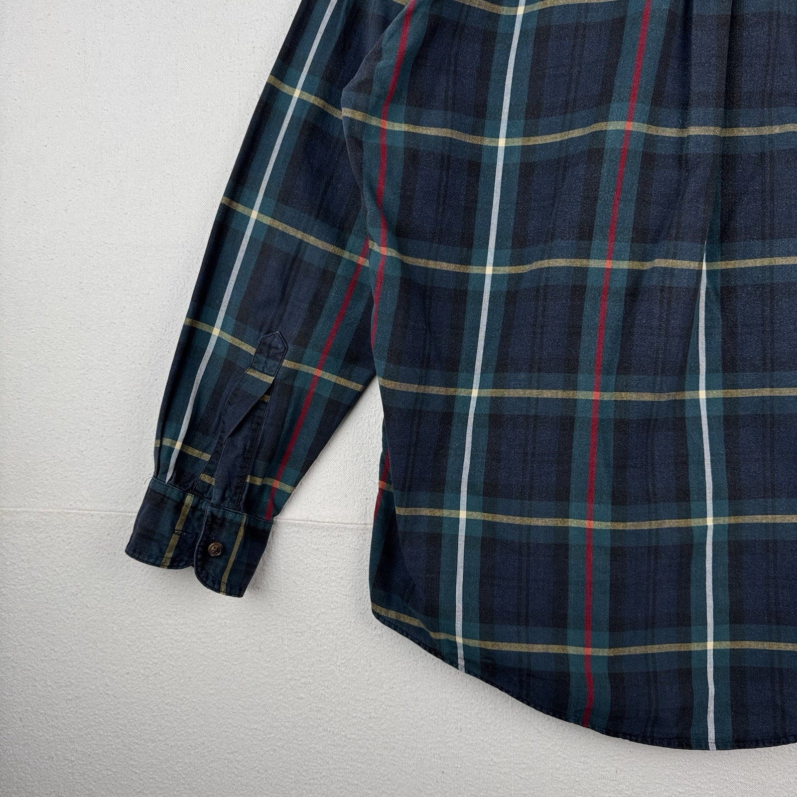 90’s Vtg Chaps Ralph Lauren Men’s M Blue Tartan Plaid Denim Collar Shirt