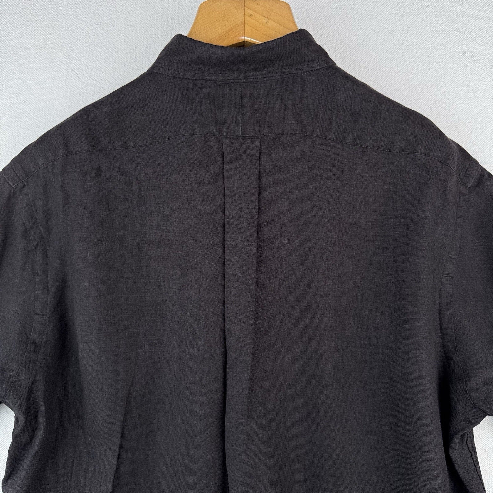Vtg Ralph Lauren Blaire Black Linen Short Sleeve Shirt Mens Medium Button Down