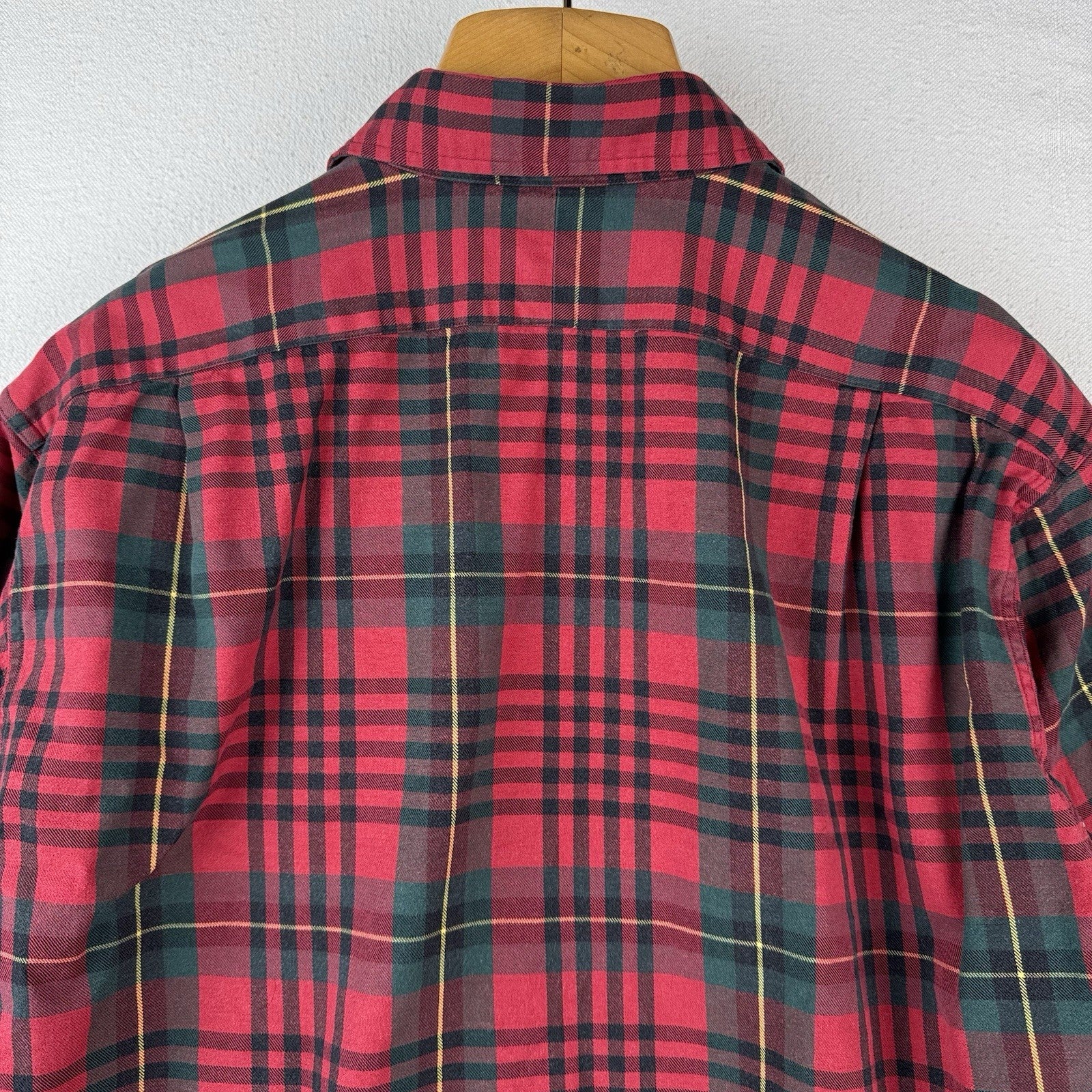 90’s Vtg Polo Ralph Lauren Tartan Plaid Wool Blend Flannel Shirt Men's M Red