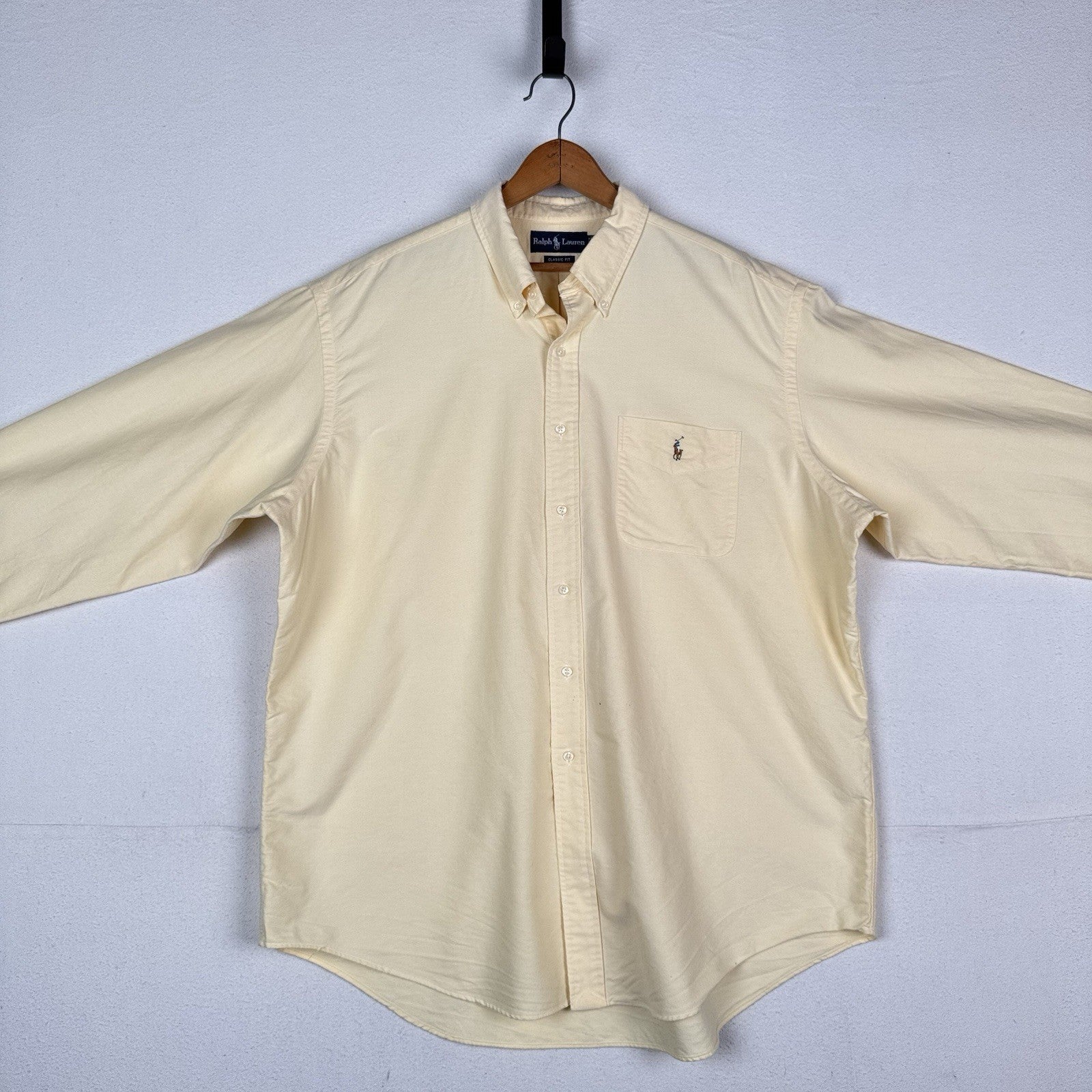 Vtg Ralph Lauren Mens 2XL Yellow Classic Fit Button Down Oxford Shirt Flesh Pony