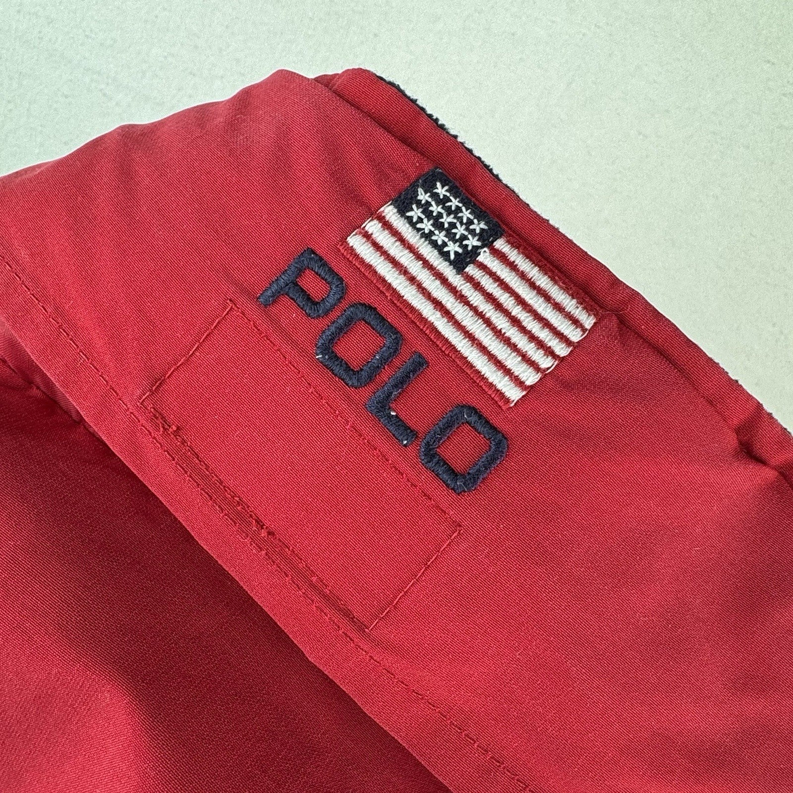 90’s Vtg Polo Ralph Lauren Jacket Men’s L Red A-2 Bomber Fleece Stowaway Hood