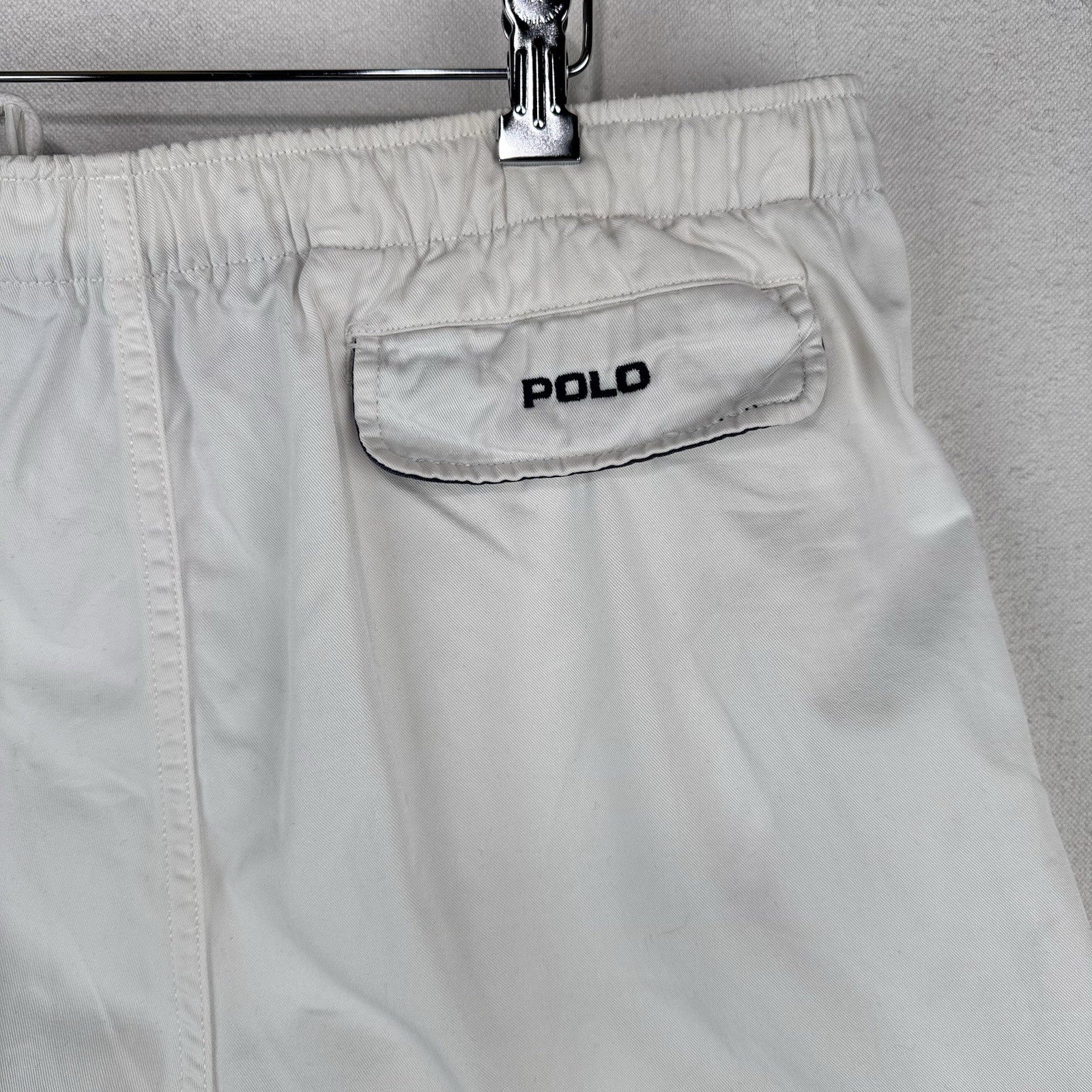 90's Vtg Polo Ralph Lauren Mens White M 100% Cotton Chino Drawstring Zip Shorts