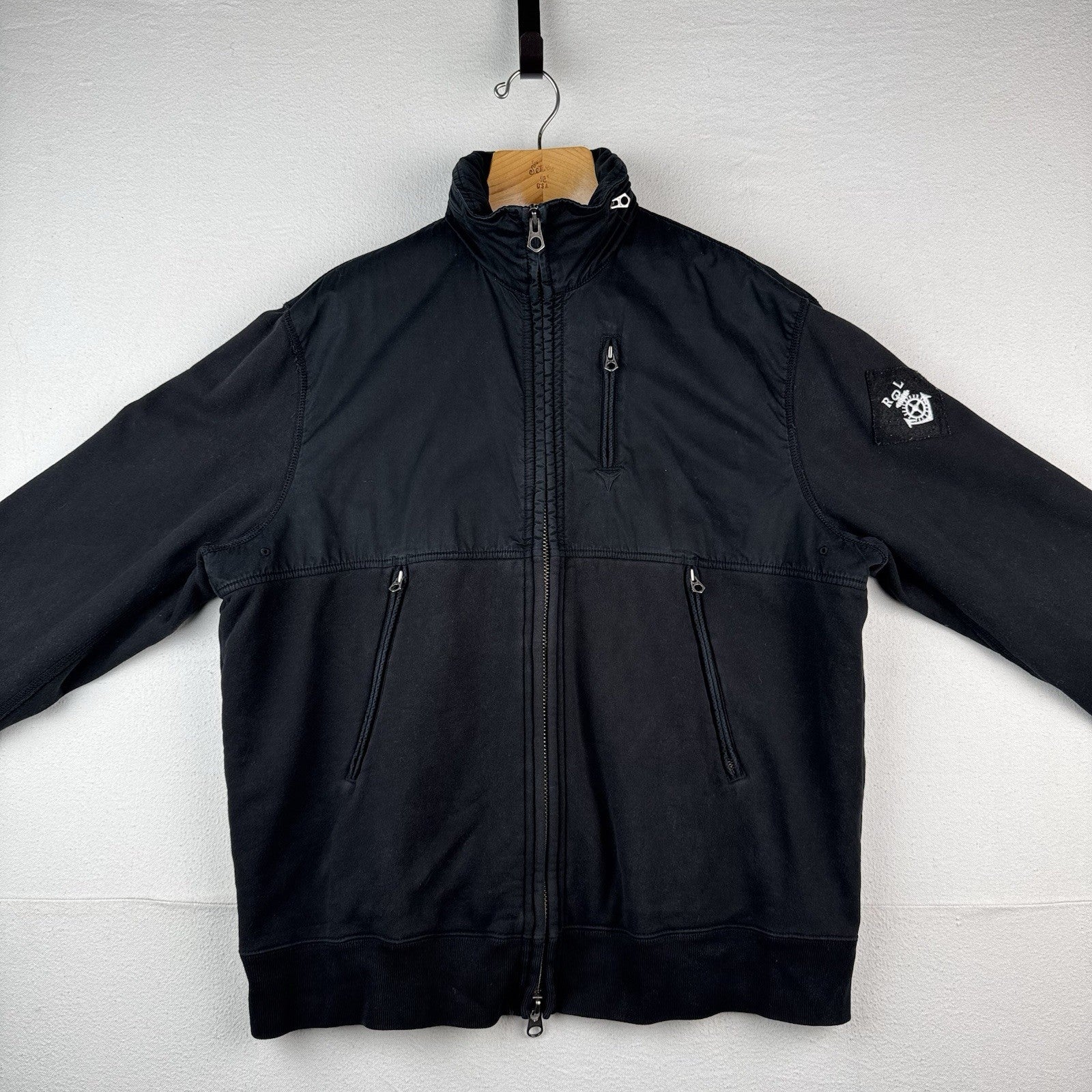 Vtg Polo Ralph Lauren Mens 2XL XXL Black Full-Zip Naval Supply Jacket Stow Hood