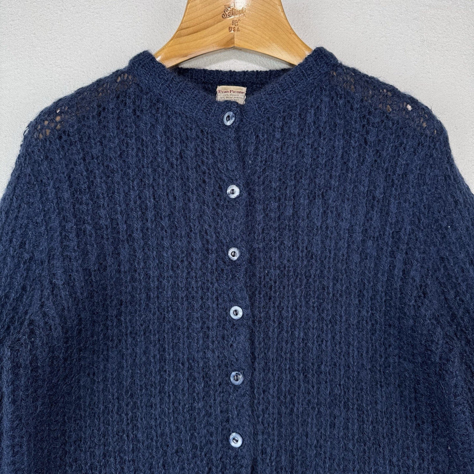 60’s Vintage Evan-Picone Women’s Small Mohair Cardigan Sweater Fuzzy 20x21