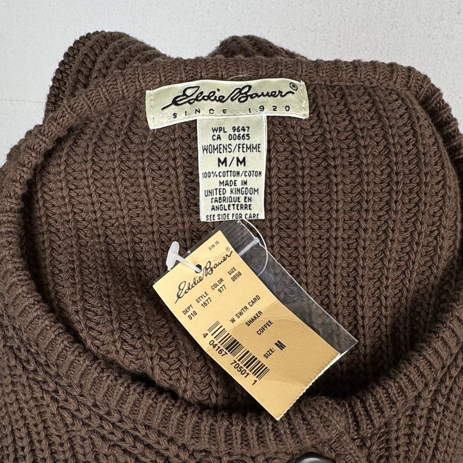NWT Eddie Bauer Women’s Medium Cable Knit Cardigan Sweater Cotton Coffee Brown