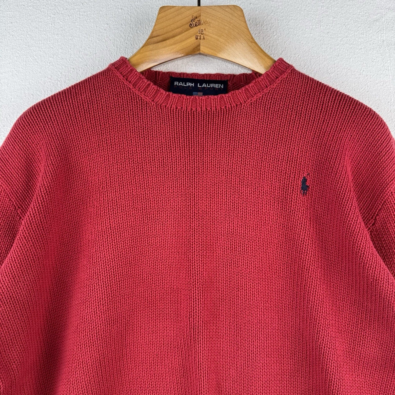 Vintage Ralph Lauren Polo Sport Men’s L 100% Cotton Crewneck Sweater Red