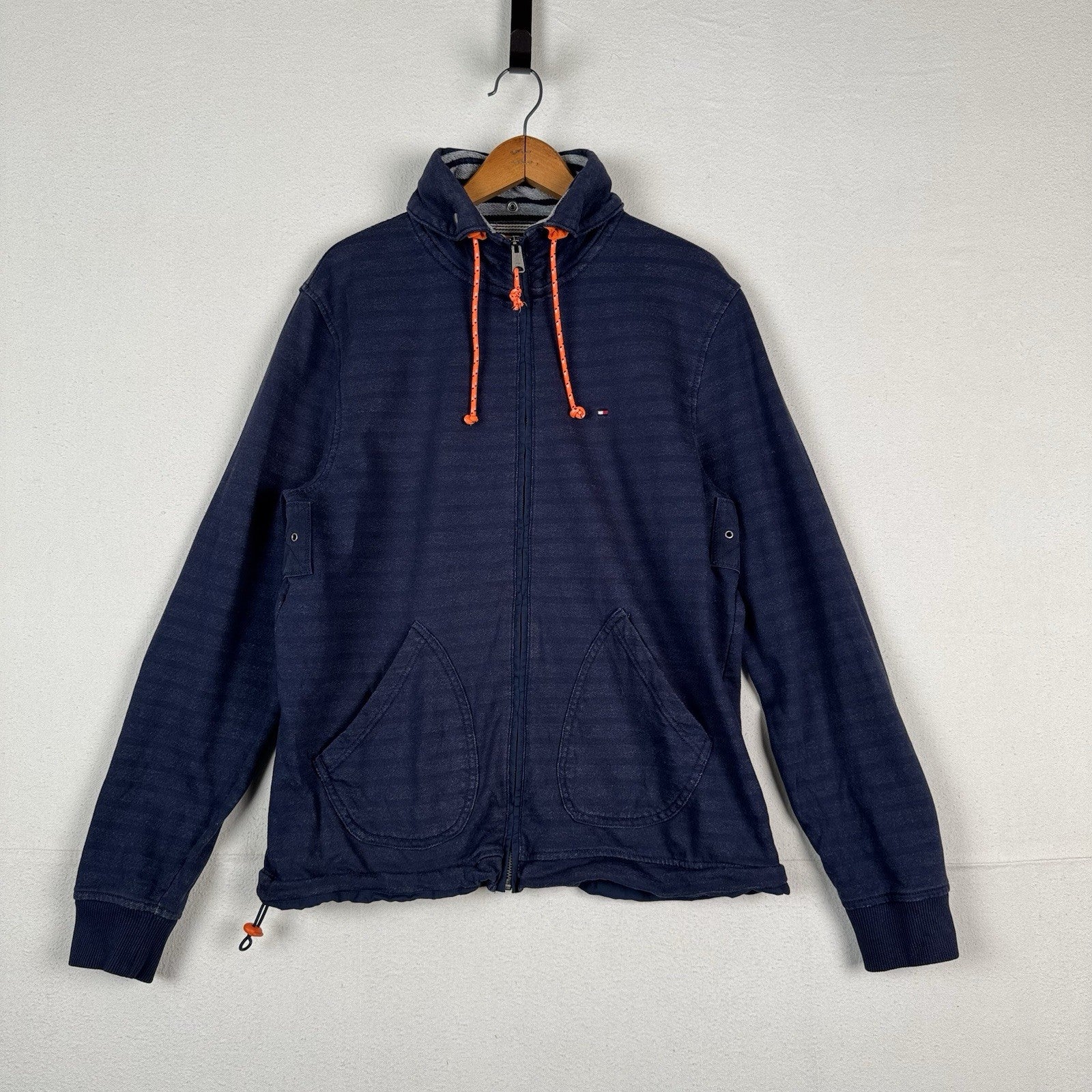 Tommy Hilfiger Navy Orange Women's Large Cotton Jacket Stowaway Hood