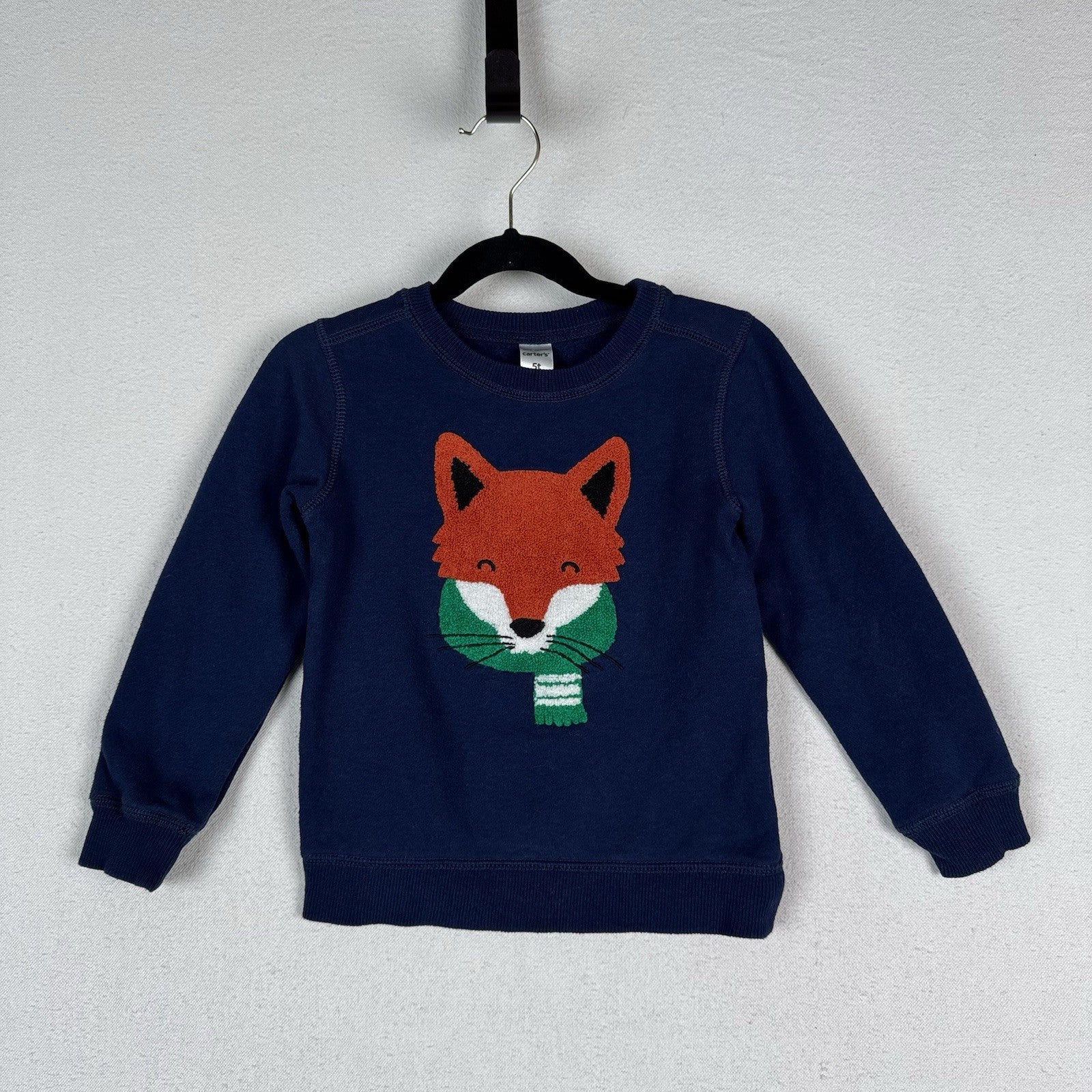 Lot Of 2 Carter's Crewneck Sweatshirts Gray Bear Blue Fox Pullover Size 5T