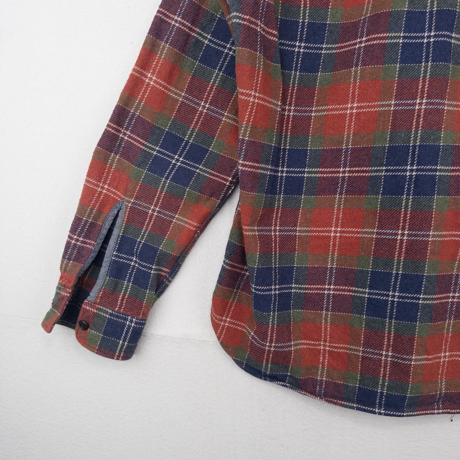 Wallace & Barnes Shirt Mens Large Blue Orange Heavyweight Flannel J Crew Plaid