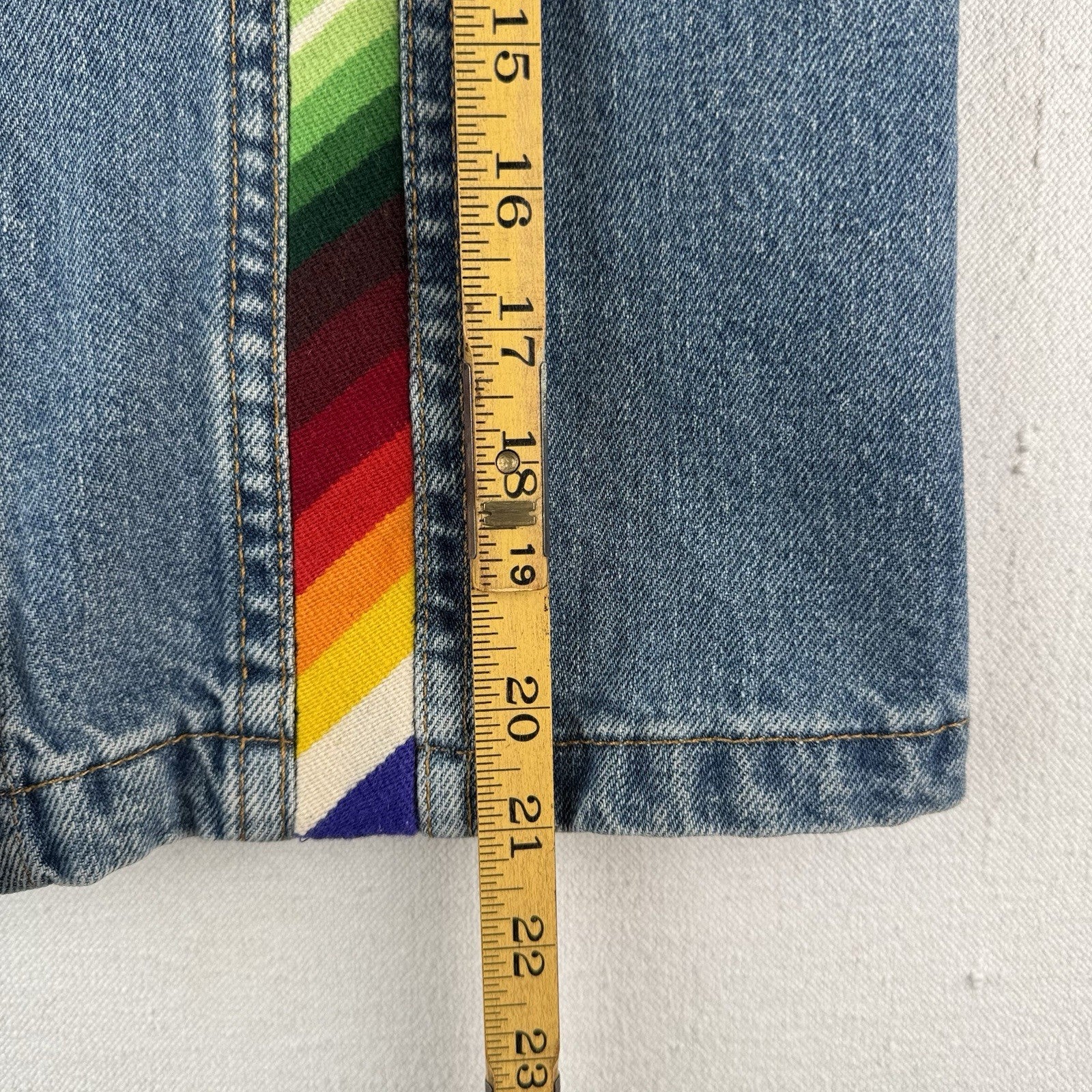 Vintage Levi's Denim Serape Blanket Medium Buckle Back Vest Red Tab Made USA