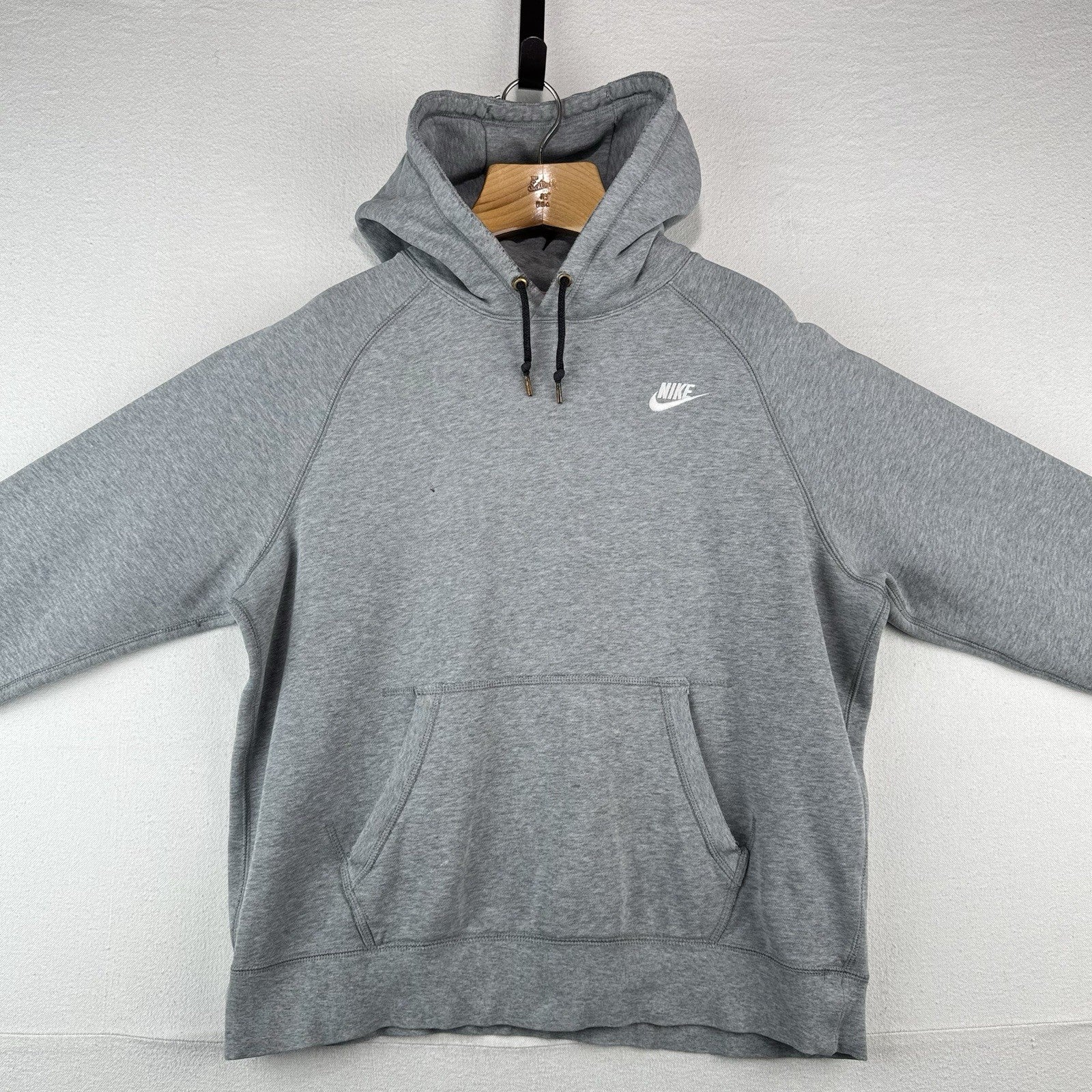 90’s Vtg Nike Swoosh Pullover Hoodie Grey Sweatshirt Red Tag Men’s L *Distressed
