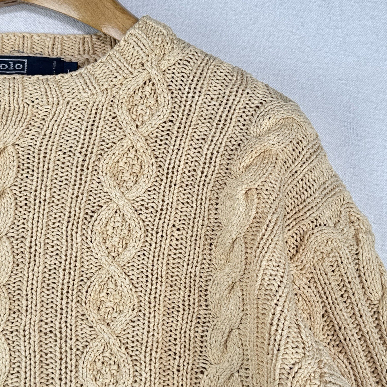 90’s Vtg Polo Ralph Lauren Mens L  Hand Knit Fisherman Cable Sweater Linen Blend
