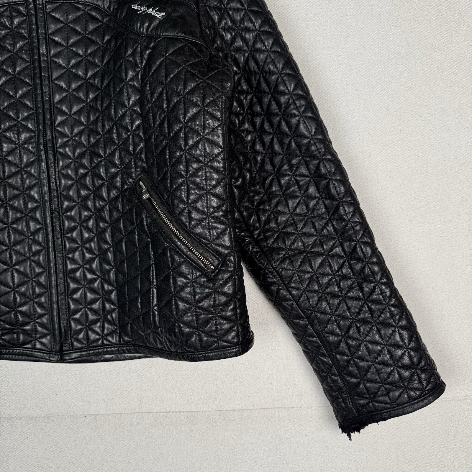 Baby Phat Vintage Genuine Leather Zip Black Quilted Biker Jacket Size XL *Read