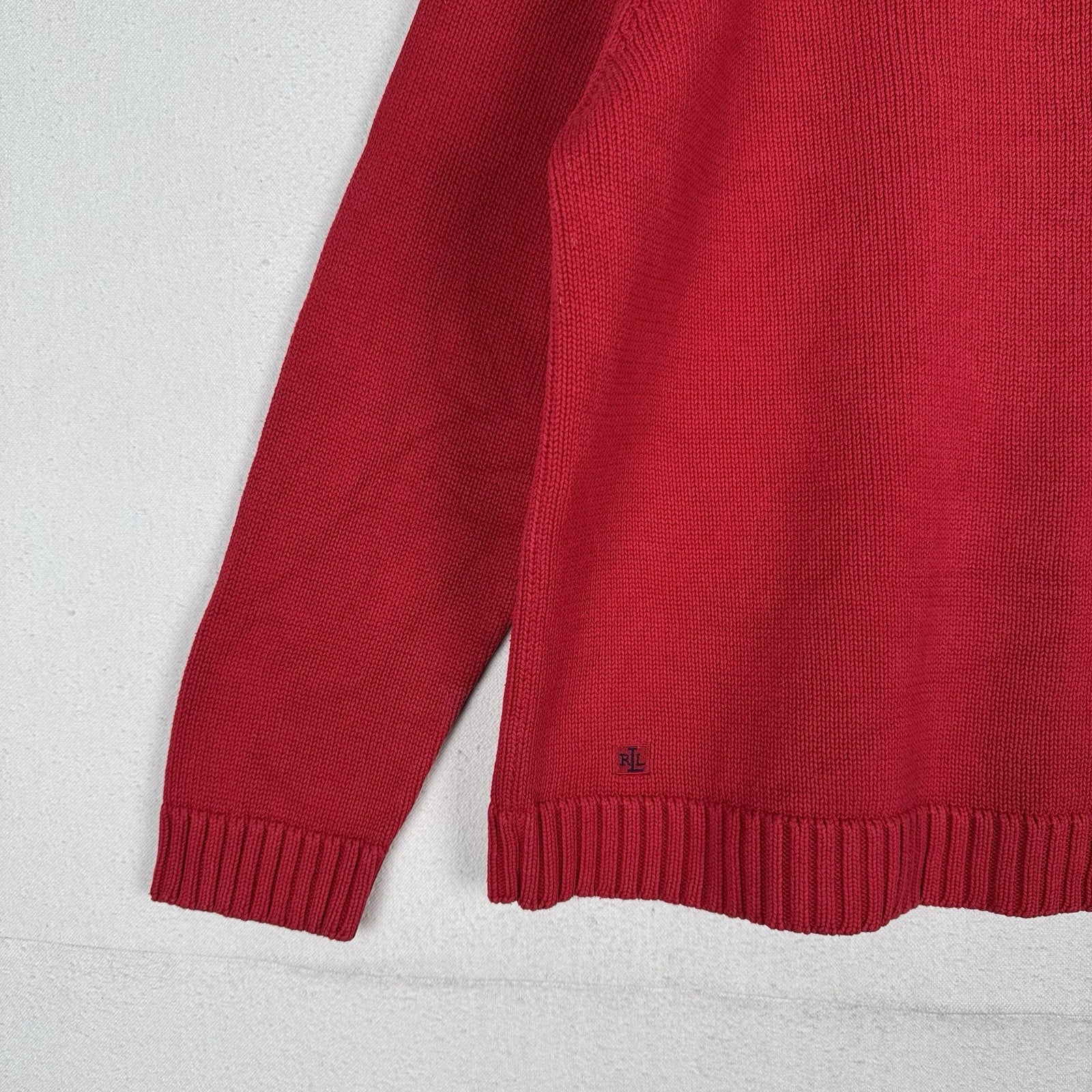Lauren Ralph Lauren Women’s Red Roll Neck Sweater Cotton Knit Raglan Large