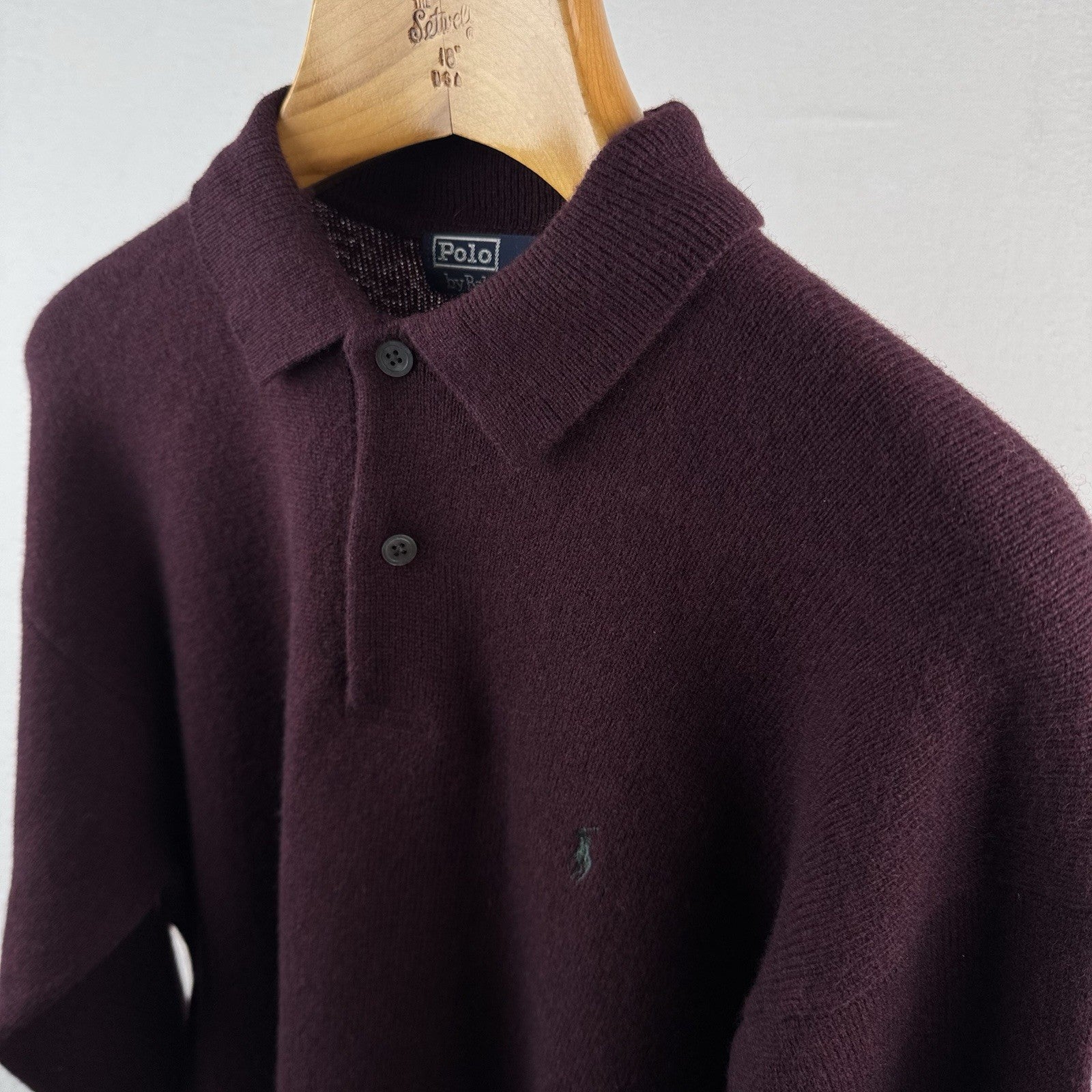 Polo Ralph Lauren 100% Lambswool Long Sleeve Polo Sweater Men's Large Burgundy