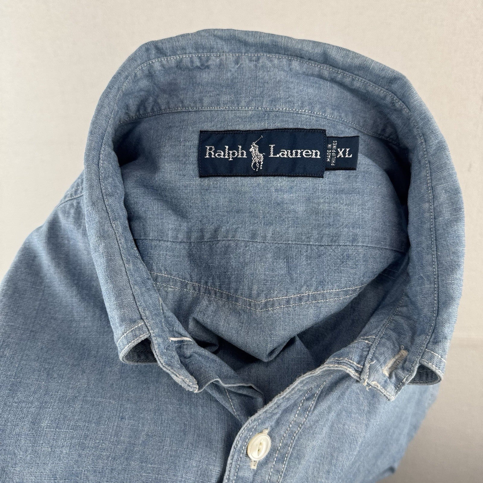 Vintage Ralph Lauren Men's XL Blue Chambray Button Down Shirt Western Workwear